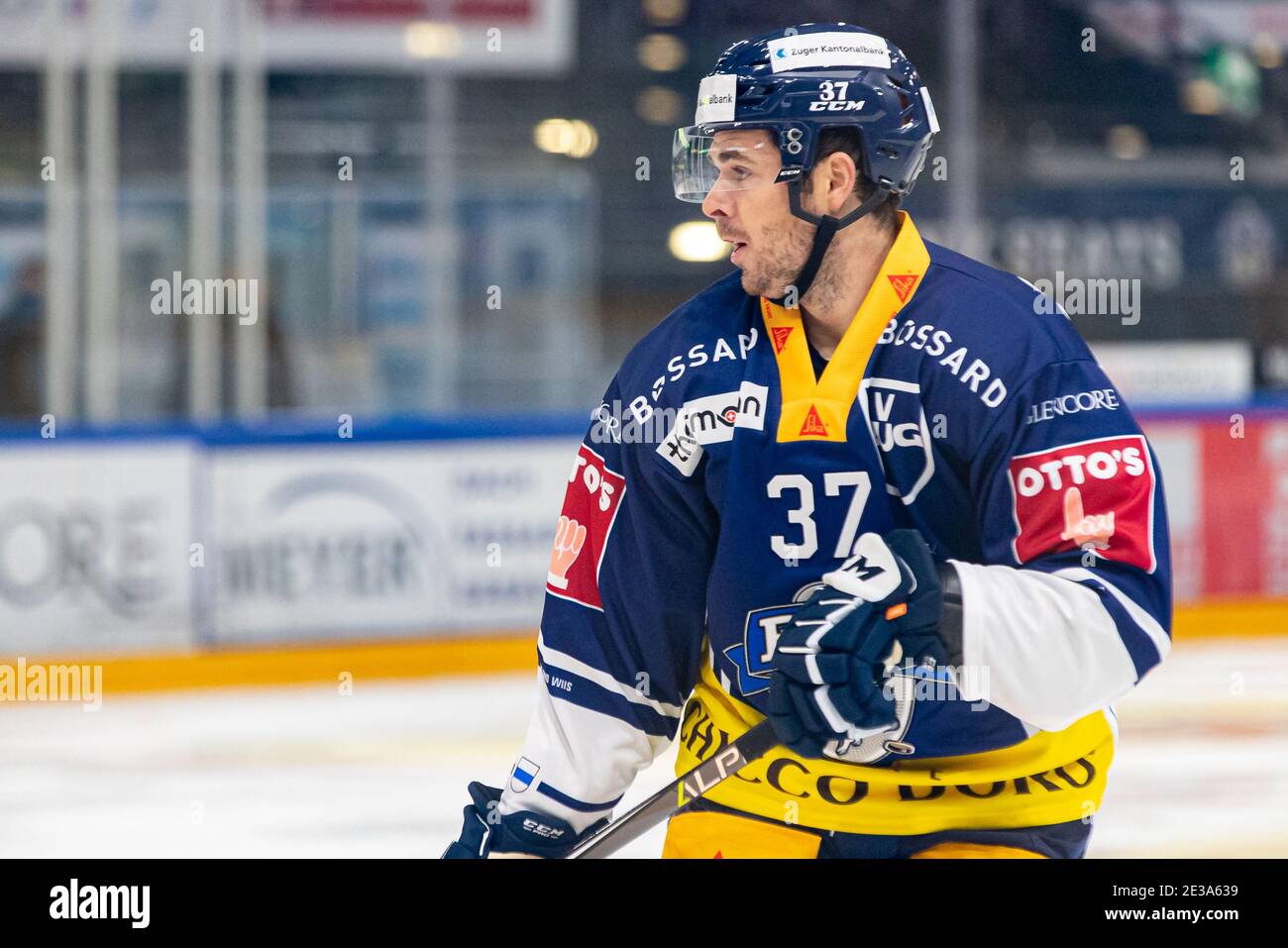 Evz Newcomer Nick Shore 37 Ev Zug During The National League Regular Season Ice Hockey Game Between Ev Zug And Hc Ambri Piotta On January 17th 2021 In The Bossard Arena In