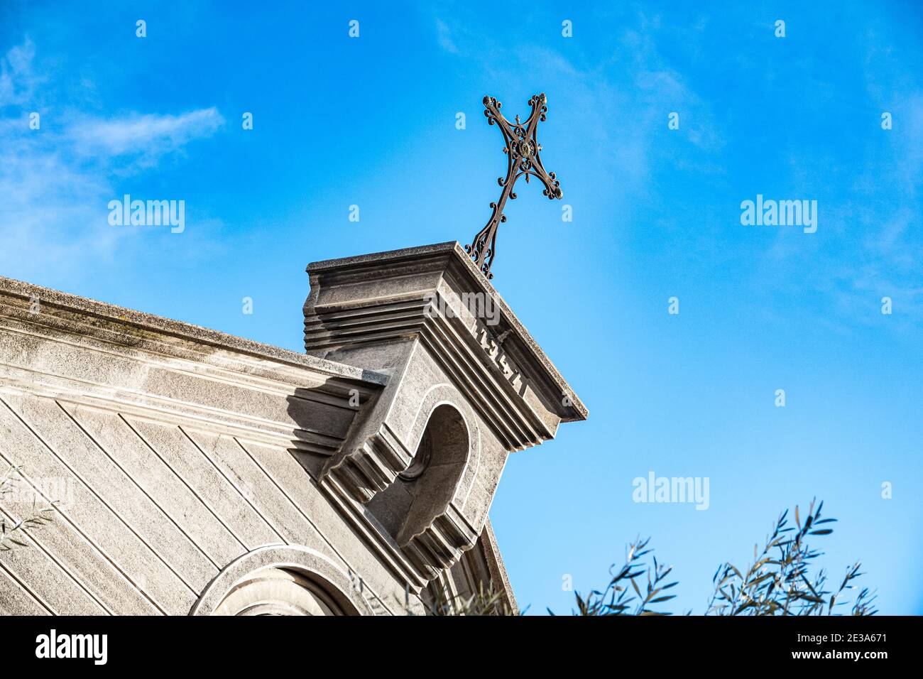 Izmir Alsancak Catholic Church and cross. Stock Photo