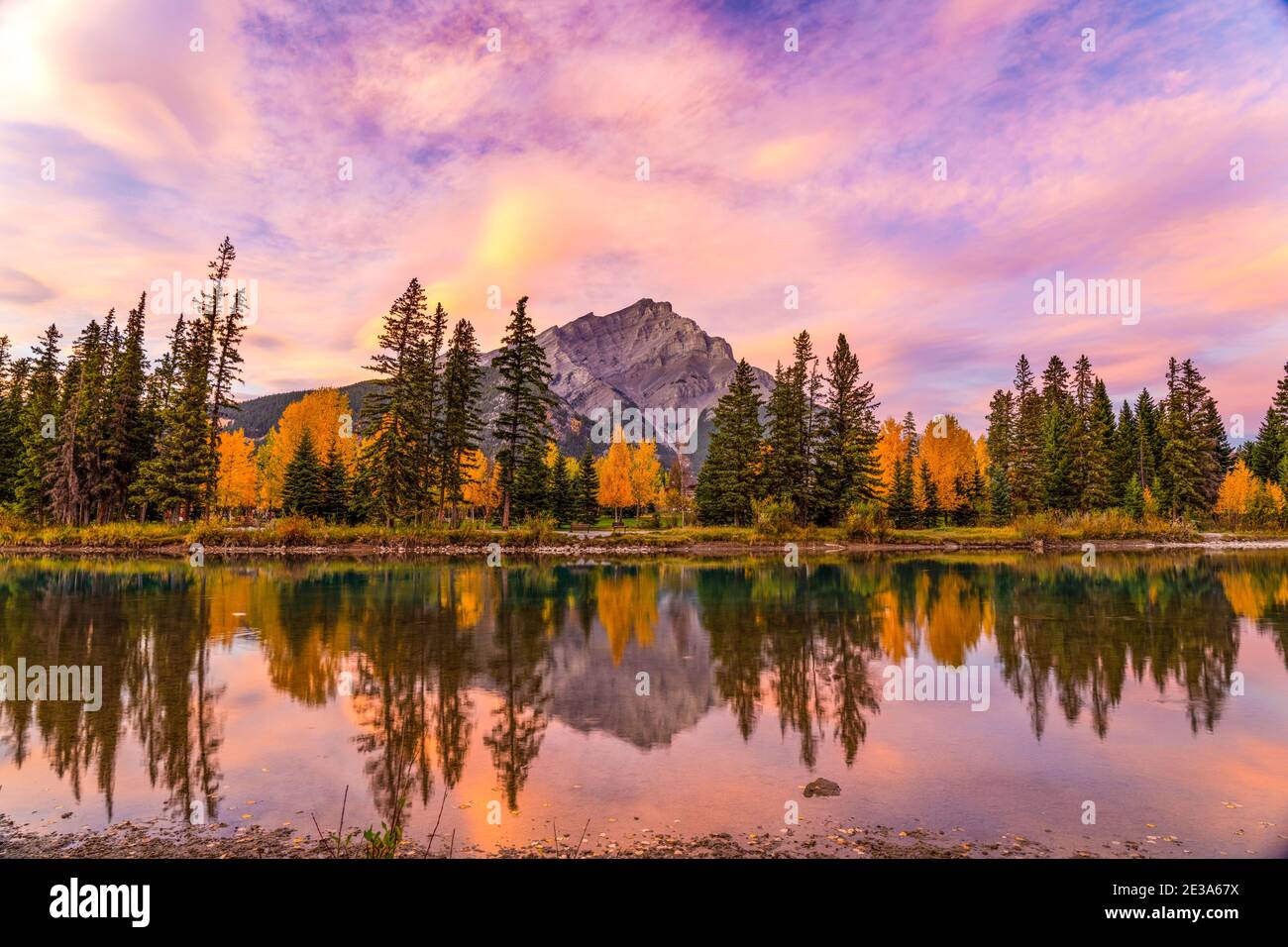Banff National Park beautiful natural scenery at dawn in autumn foliage