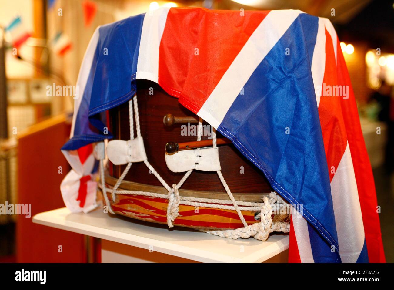 The Gordon Highlanders drum, which was was buried in a farmer's field by a British soldier of the 4th Battalion as the Gordons, during the British Army's retreat to Dunkirk in the Second World War, is made ready to be returned representatives of the Gordon Highlanders Museum based in Aberdeen, Scotland, at a ceremony held in Hem, northern France on 12 November 2010. Media reports state that it has been revealed that, within hours of the 4th Battalion as the Gordons leaving the village of Hem in northern France, during their retreat to the Dunkirk beachhead the drum was found by French policema Stock Photo