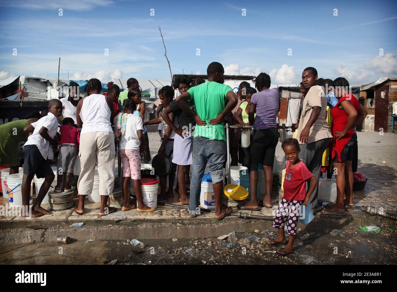 The conditions of hygiene in the camp refugee near Port-au-Prince, in Haiti, on November 13, 2010. With the death toll from Haiti's cholera epidemic nearing 800, international organizations have stepped up appeals for funds to bring in more doctors, medicine and water purification equipment. The current official toll is more than 800 deaths and 9000 hospitalized. Photo by Julien Tack/ABACAPRESS.COM Stock Photo