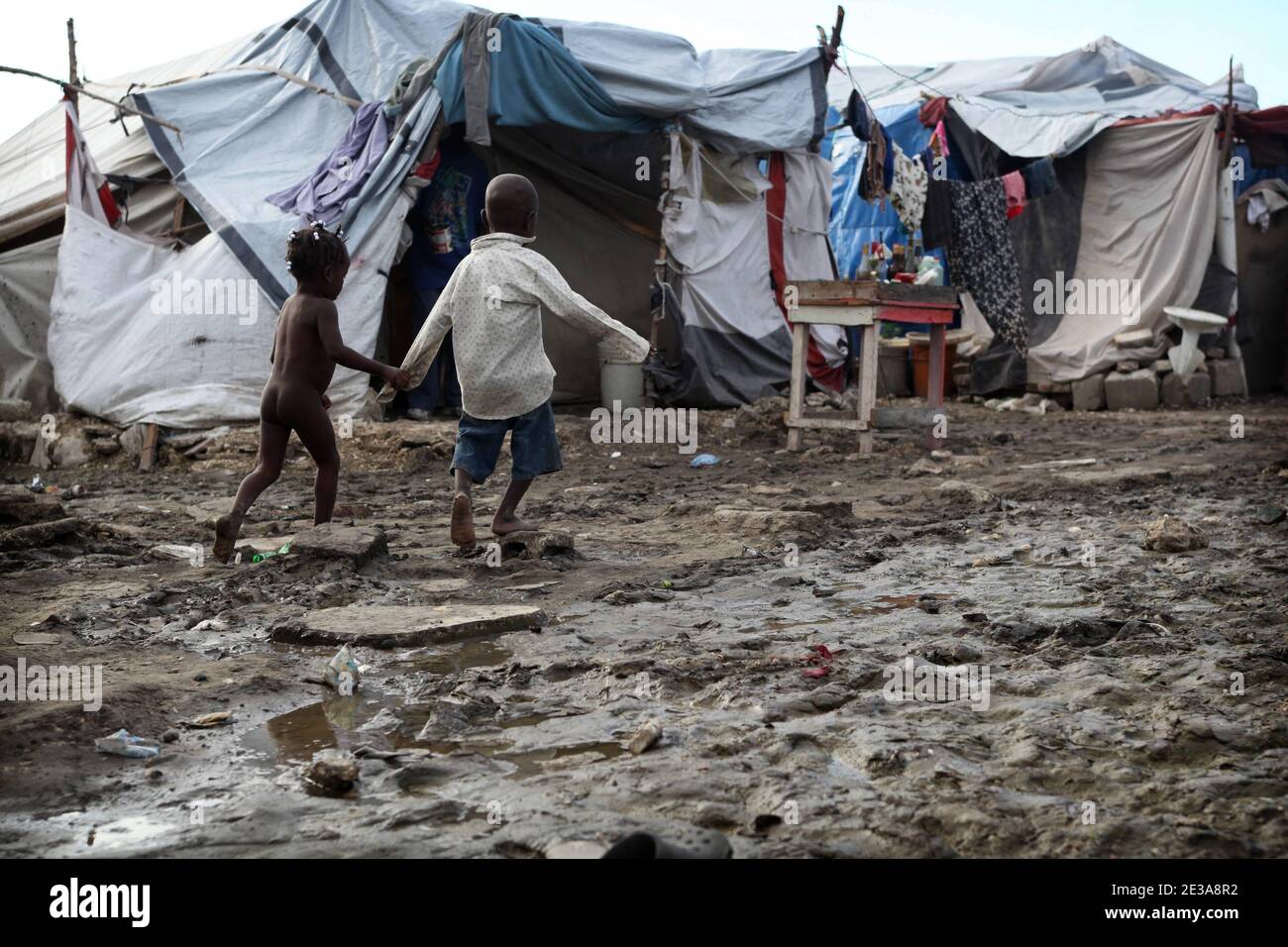 The conditions of hygiene in the camp refugee near Port-au-Prince, in Haiti, on November 13, 2010. The cholera epidimic gets the capital officially since November 08th and establishes according to the minister of the health and the population a national threat. The current official toll is more than 600 deaths and 9000 hospitalized. Photo by Julien Tack/ABACAPRESS.COM Stock Photo