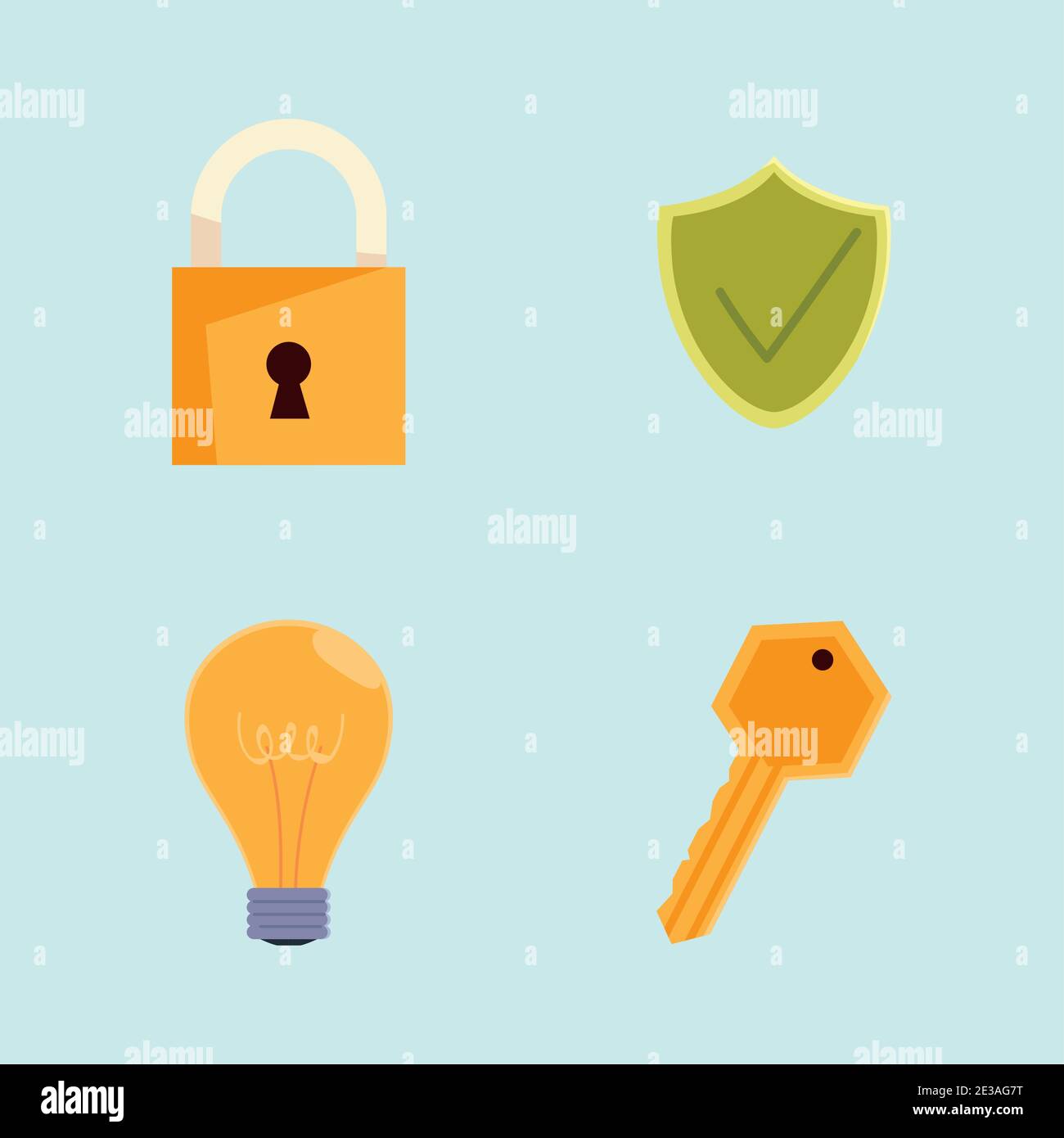 web icon set padlock shield check mark key and bulb vector illustration ...
