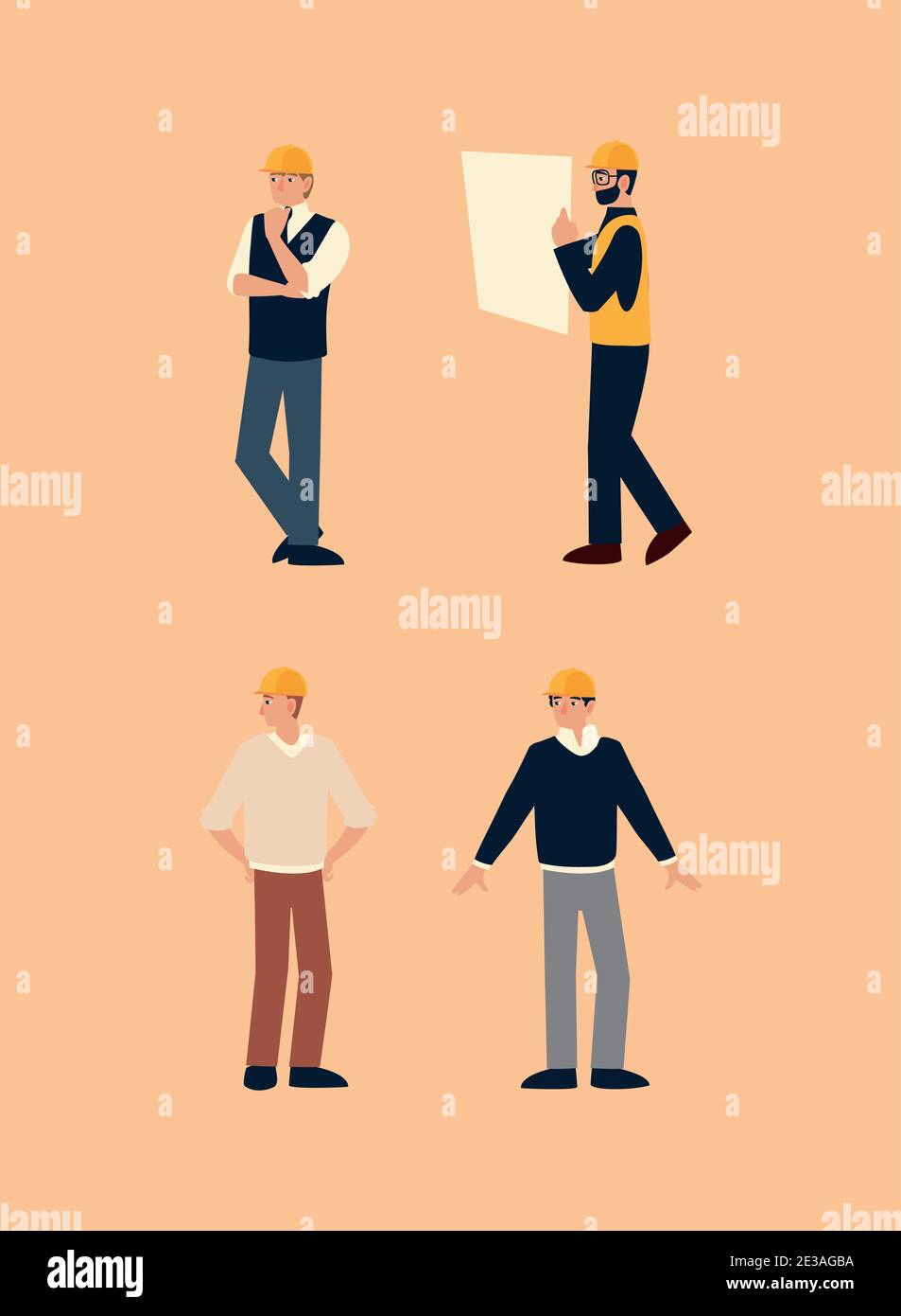 builders and architects worker professional with helmet and blueprint ...