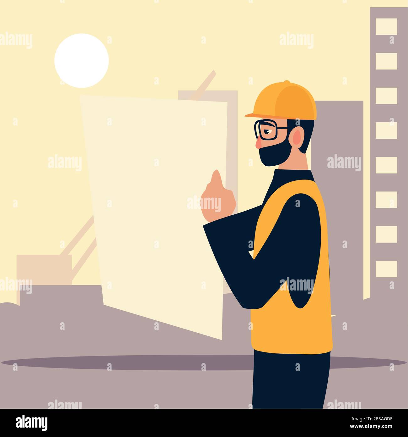 bearded man architect working with blueprints in office vector ...