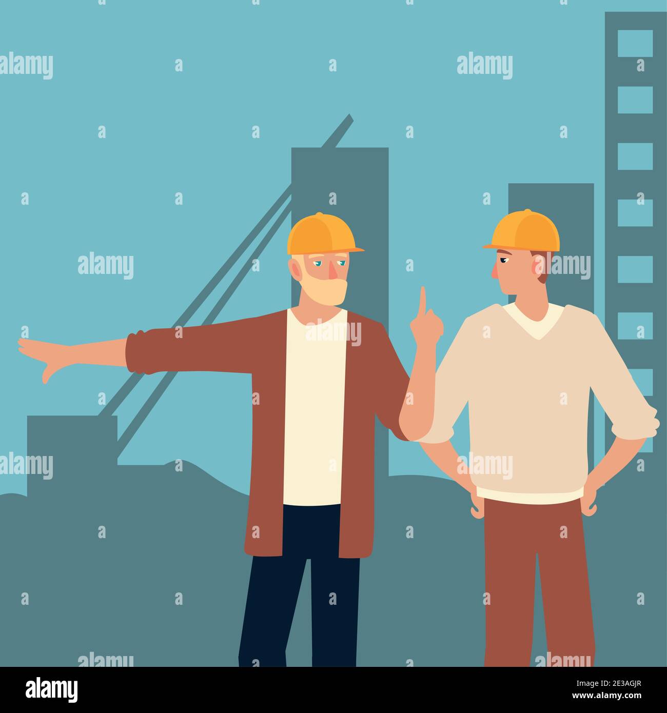 architect and builder in construction project place vector illustration ...