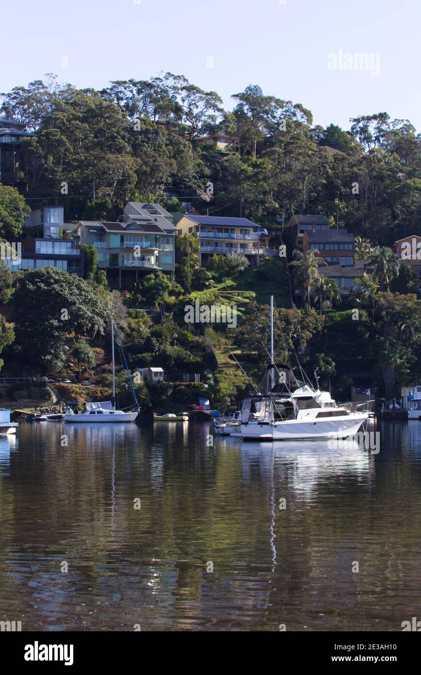Luxury waterfront houses at Grays Point on Poert hacking Sutherland