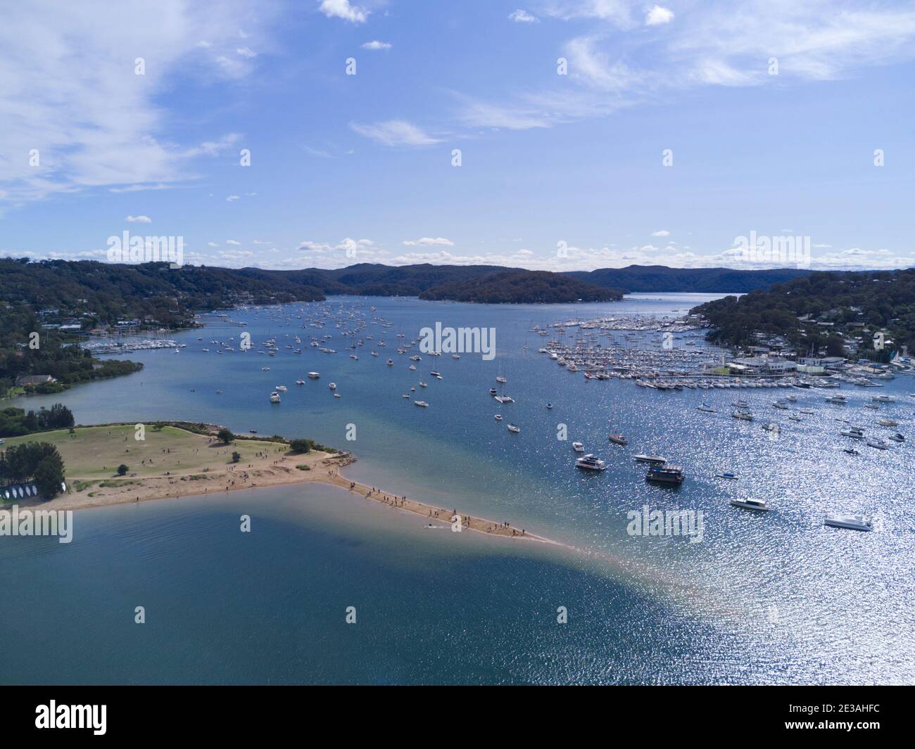 Aerial of Pittwater and luxury houses in the northern beaches suburb of Newport Sydney Australia Stock Photo