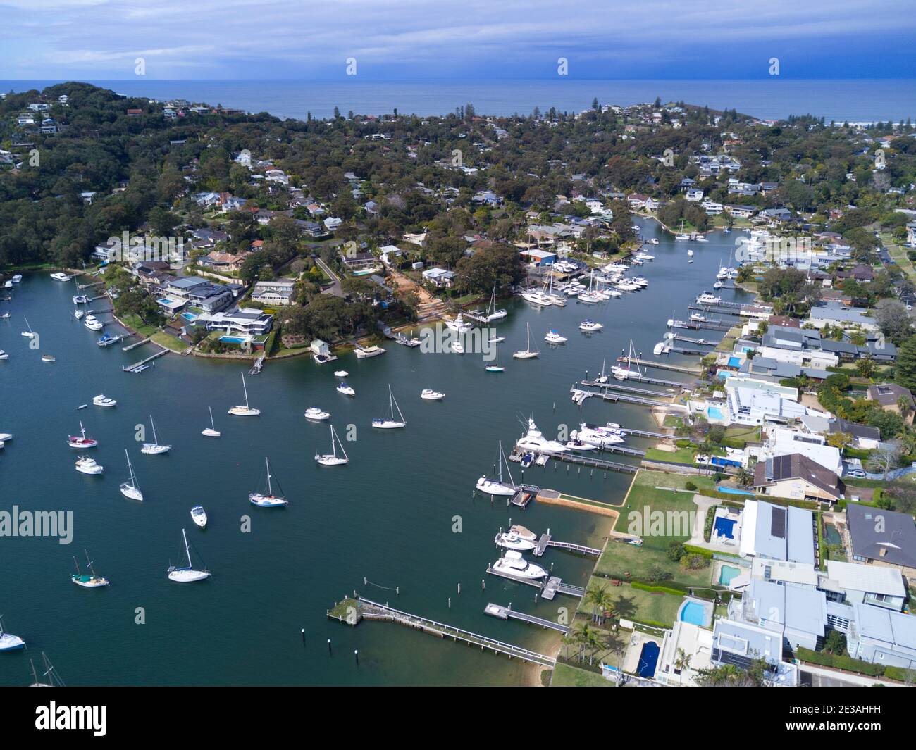 Aerial of waterfront houses on the northern beaches suburb of Newport