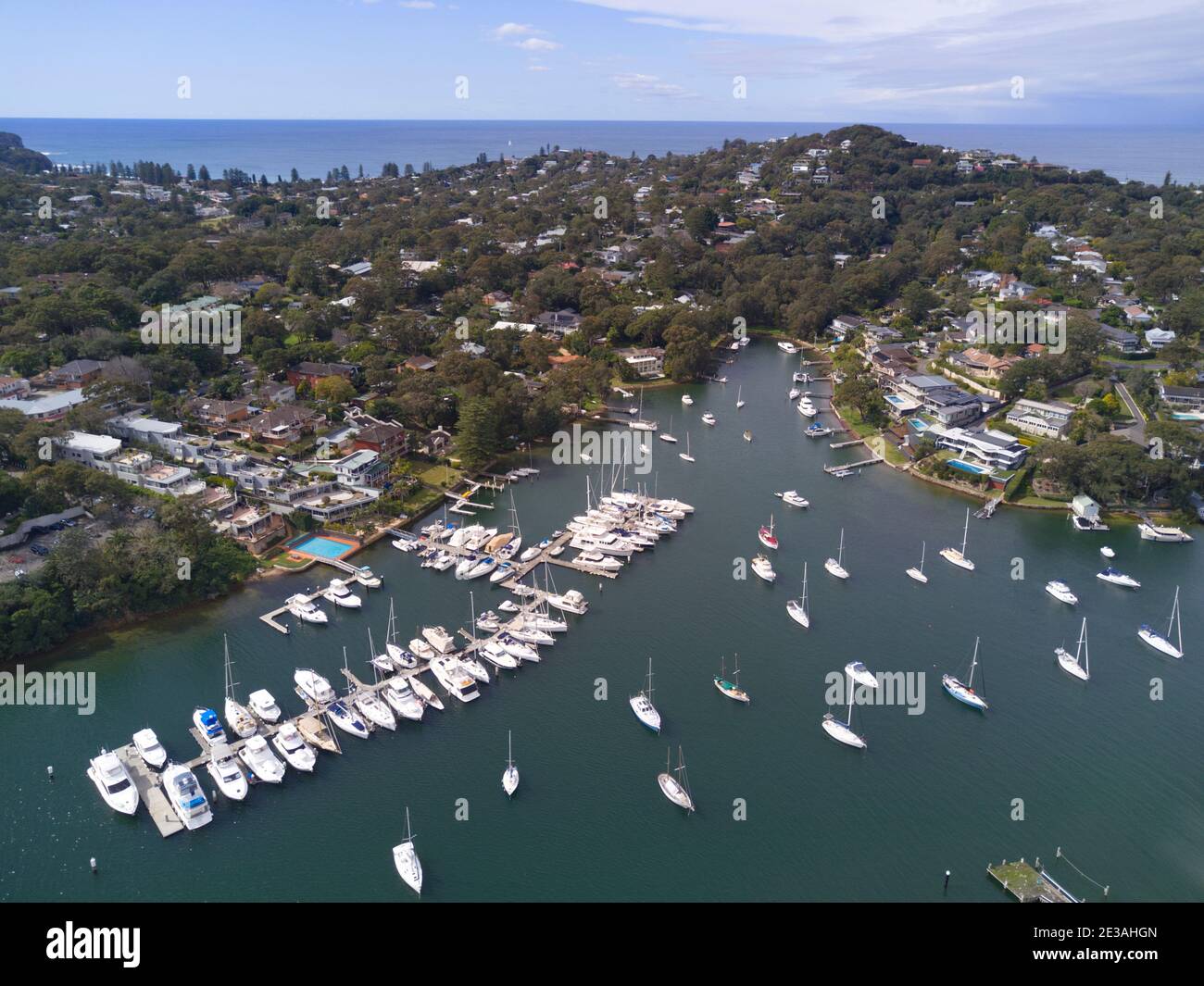 Aerial of waterfront houses on the northern beaches suburb of Newport