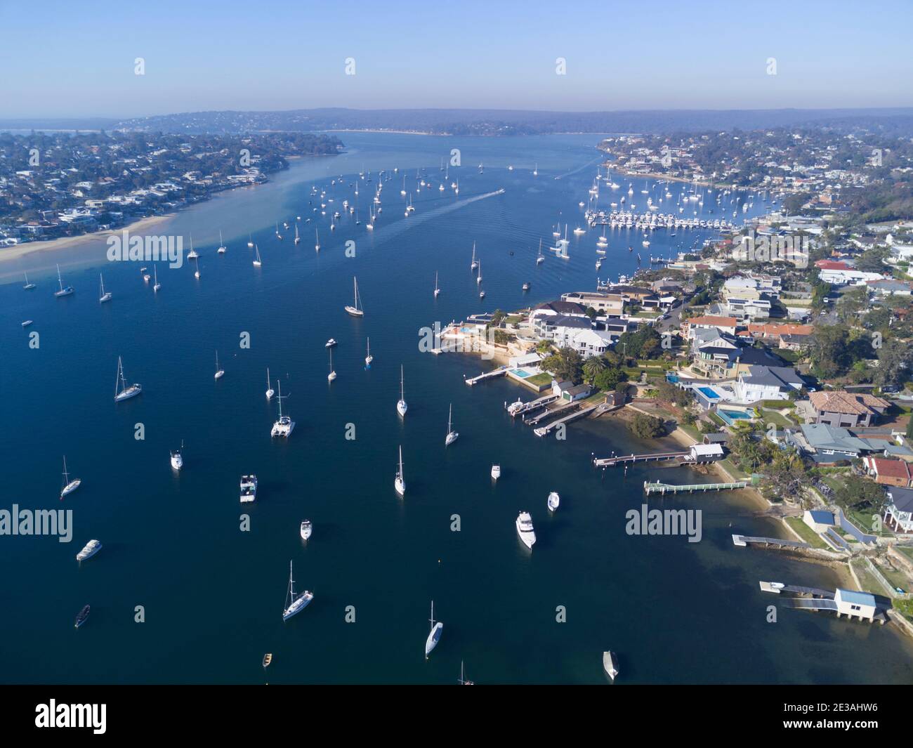 Aerial of the luxury waterfront houses on Burraneer Bay Port Hacking