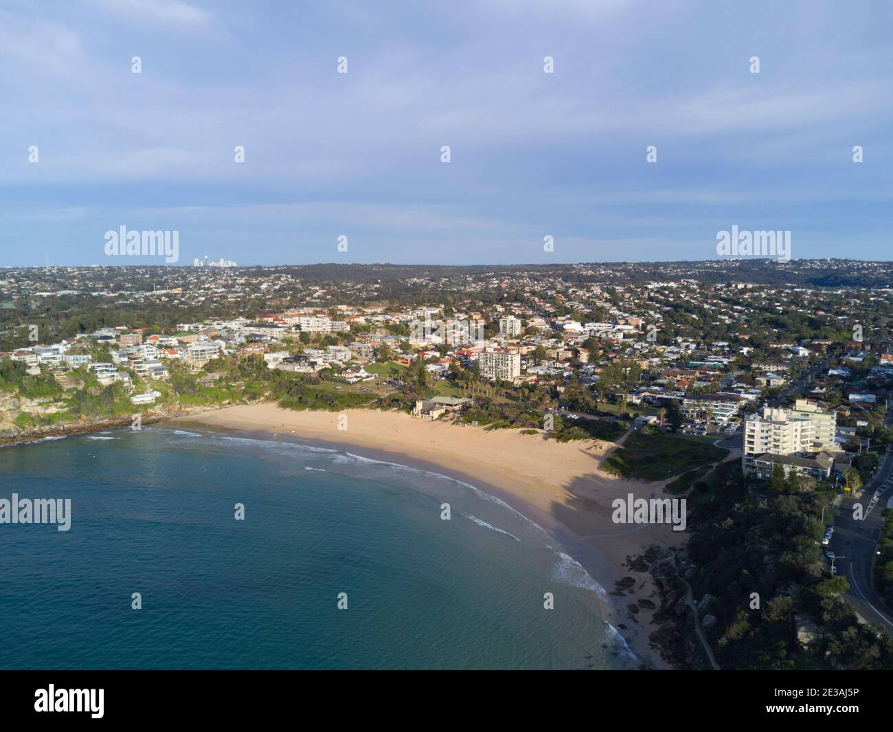 Aerial of Freshwater Beach Northern suburbs of Sydney Australia Stock