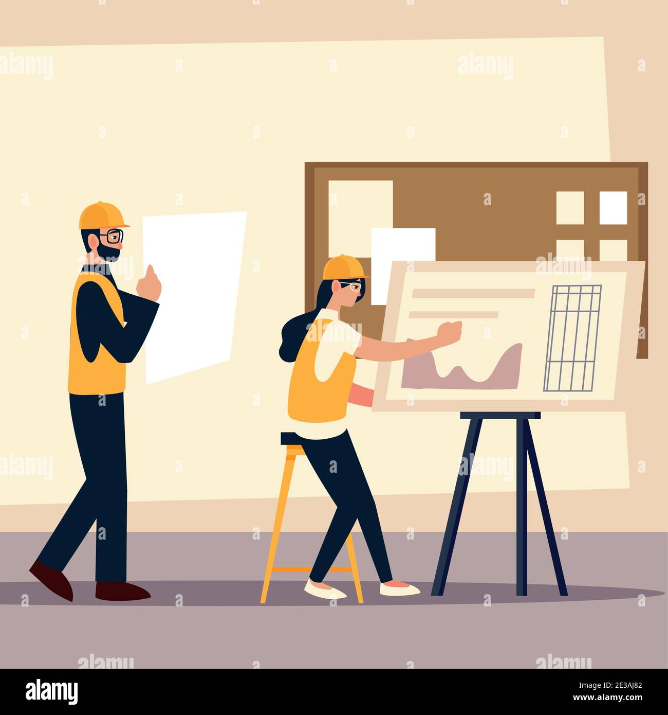 builders and architects, female and male architects in the office with ...