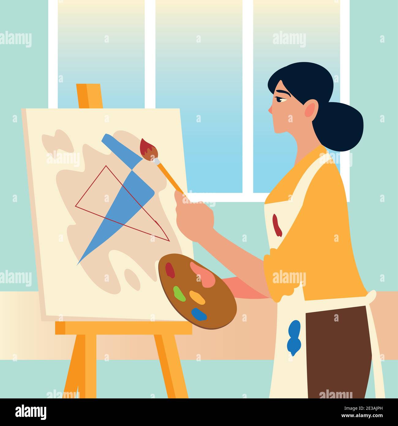 Small Kid Boy Standing On Easel Painting Flowers Picture Sketch On Canvas  Holding Paintbrush And Palette With Paints Arts Student Concept Flat  Isolated Vector Stock Illustration - Download Image Now - iStock
