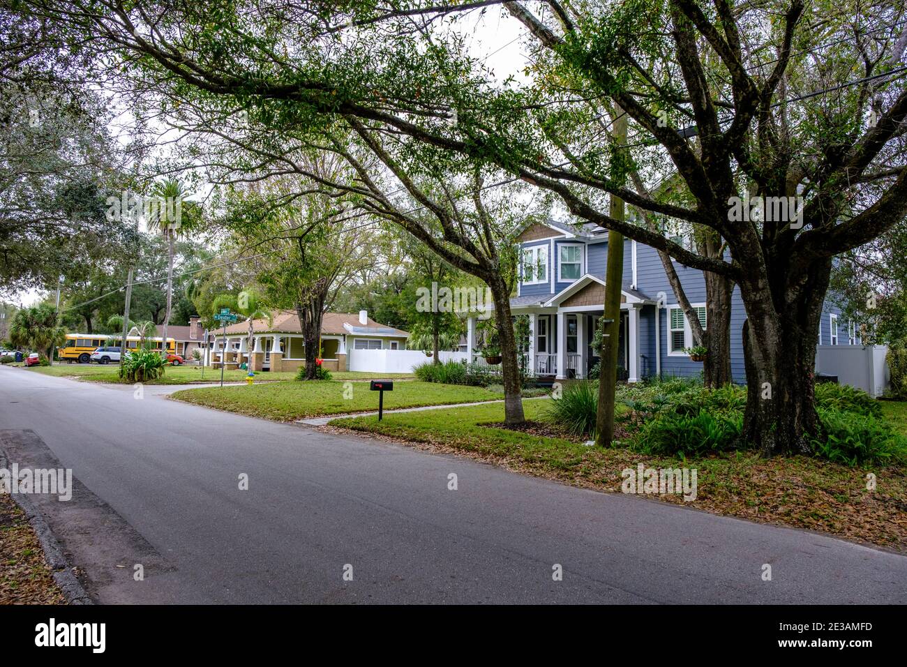 Gentrified house blue house - Seminole Heights Neighborhood, Tampa, Florida Stock Photo
