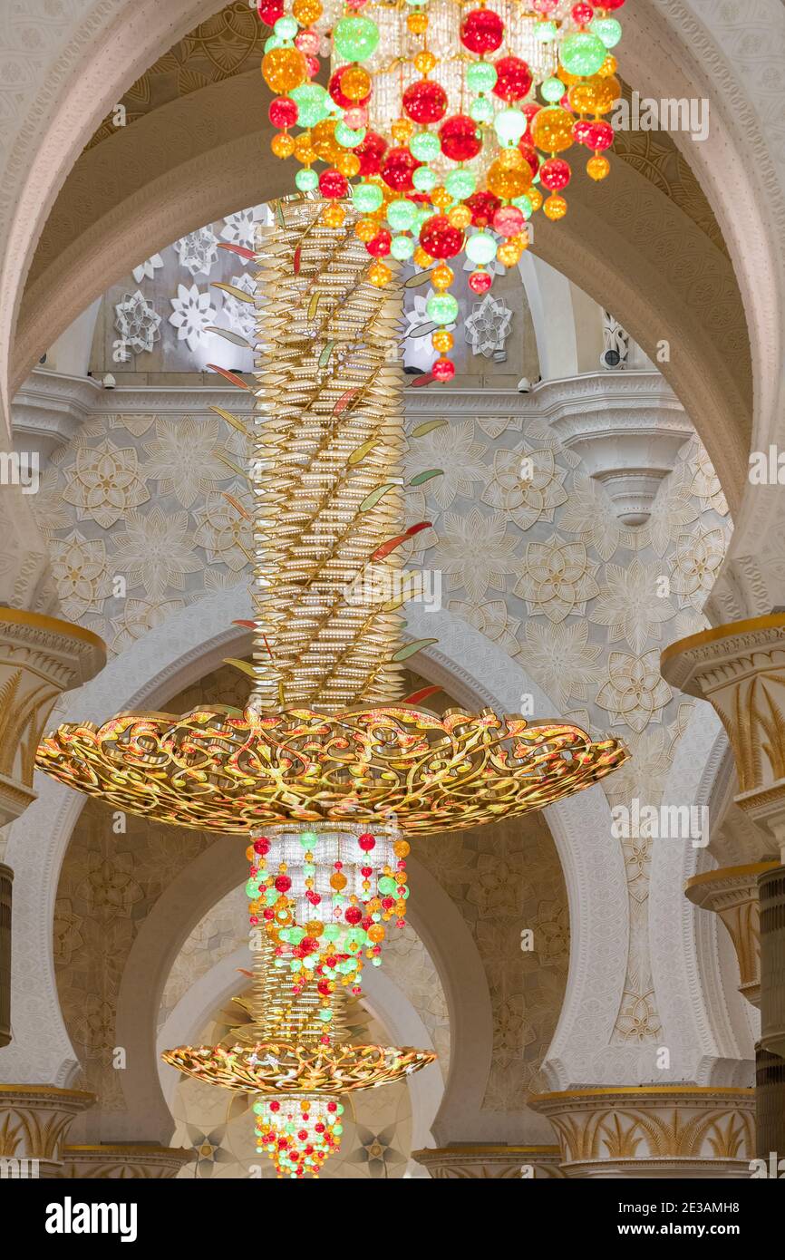 Interior of the Sheikh Zayed Mosque and biggest in the world chandelier