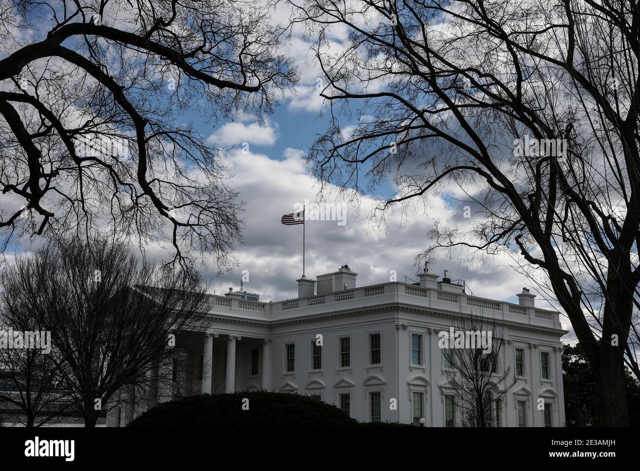 The North Lawn of the White House is seen on January 17, 2021 in Washington, DC., as the city prepares for the inauguration of the President elect Joe Biden.Credit: Oliver Contreras/Pool via CNP | usage worldwide Stock Photo