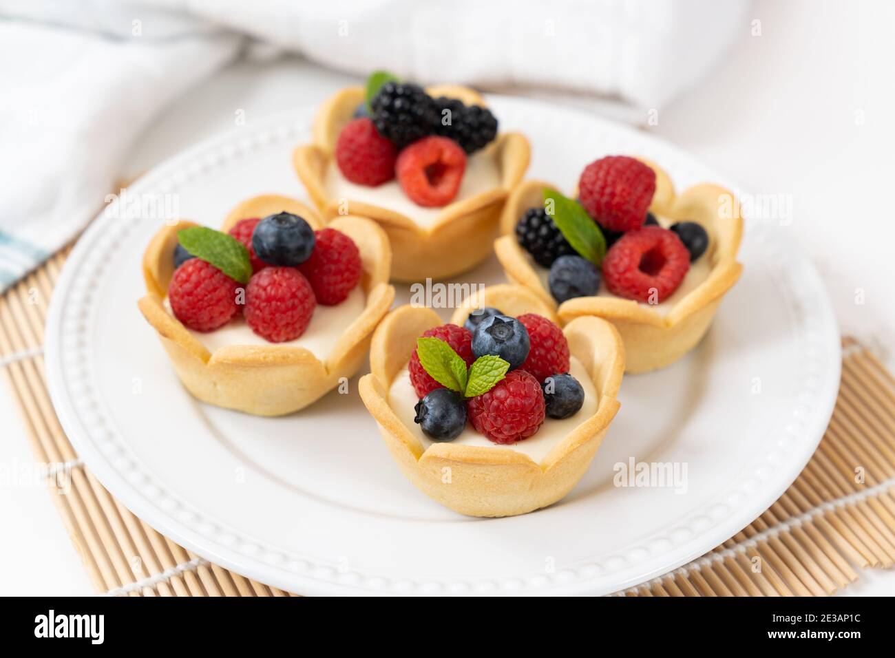 Mini fruit cream cheese tart Stock Photo