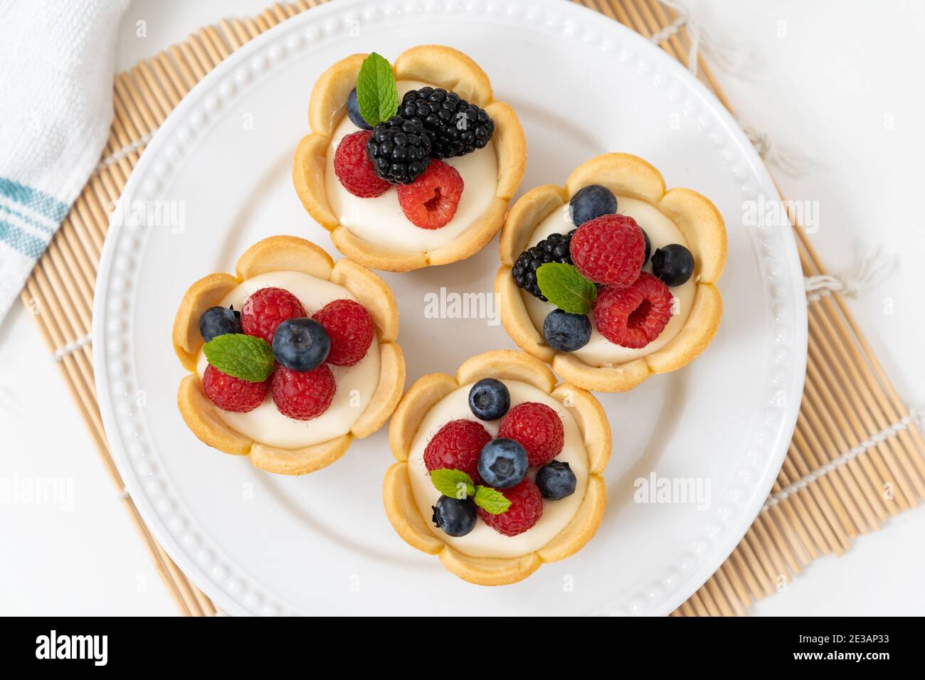 Mini fruit cream cheese tart Stock Photo