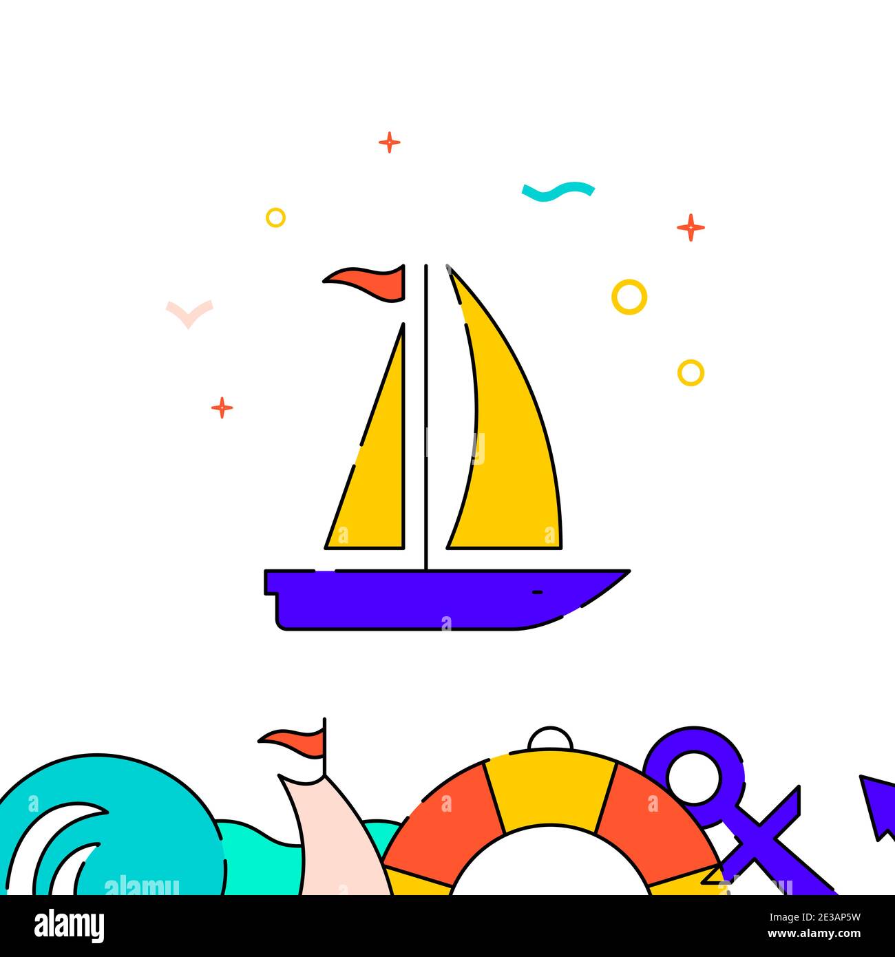 Sailing yacht, sailboat filled line vector icon, simple illustration