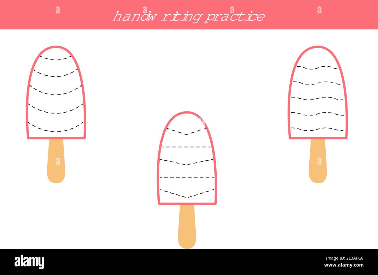 Trace the lines inside the ice cream. Handwriting practice for kids. Stock Vector