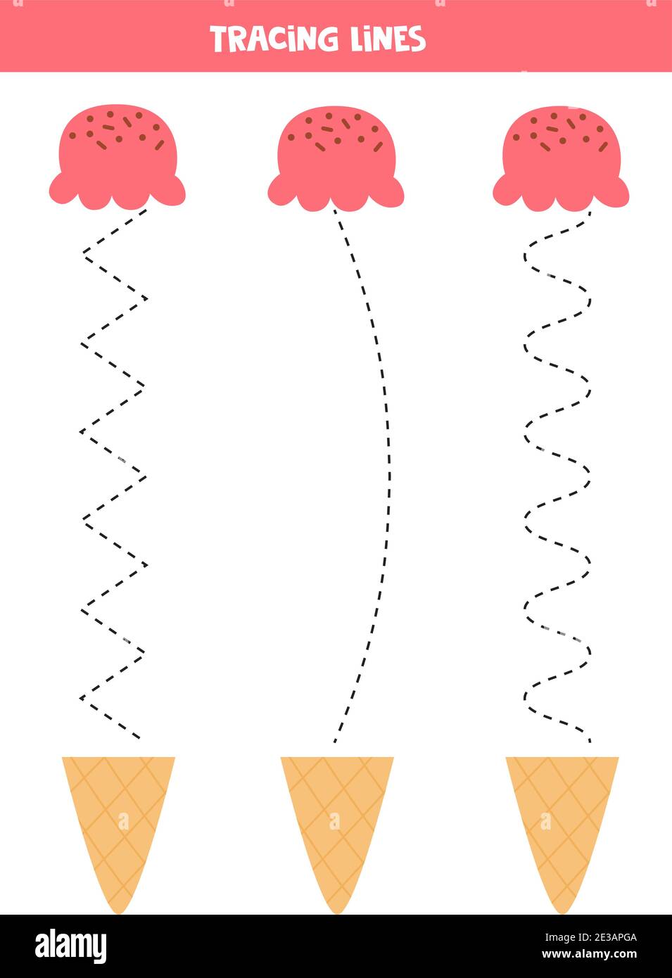 Tracing lines with ice cream cones. Connect cone and waffle