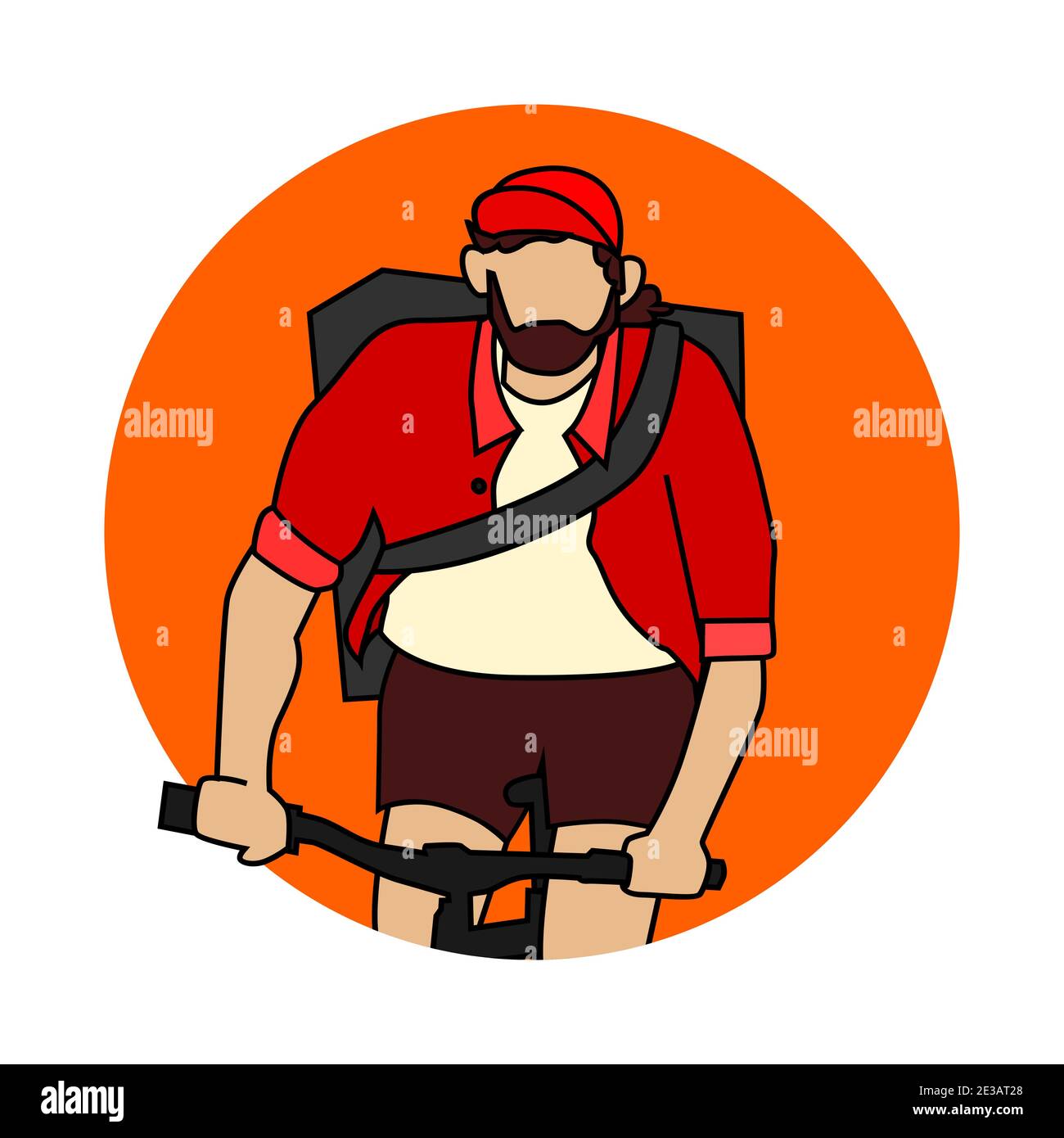 beard hipster cyclist wear back pack for bike messenger avatar or icon vector illustration Stock Vector