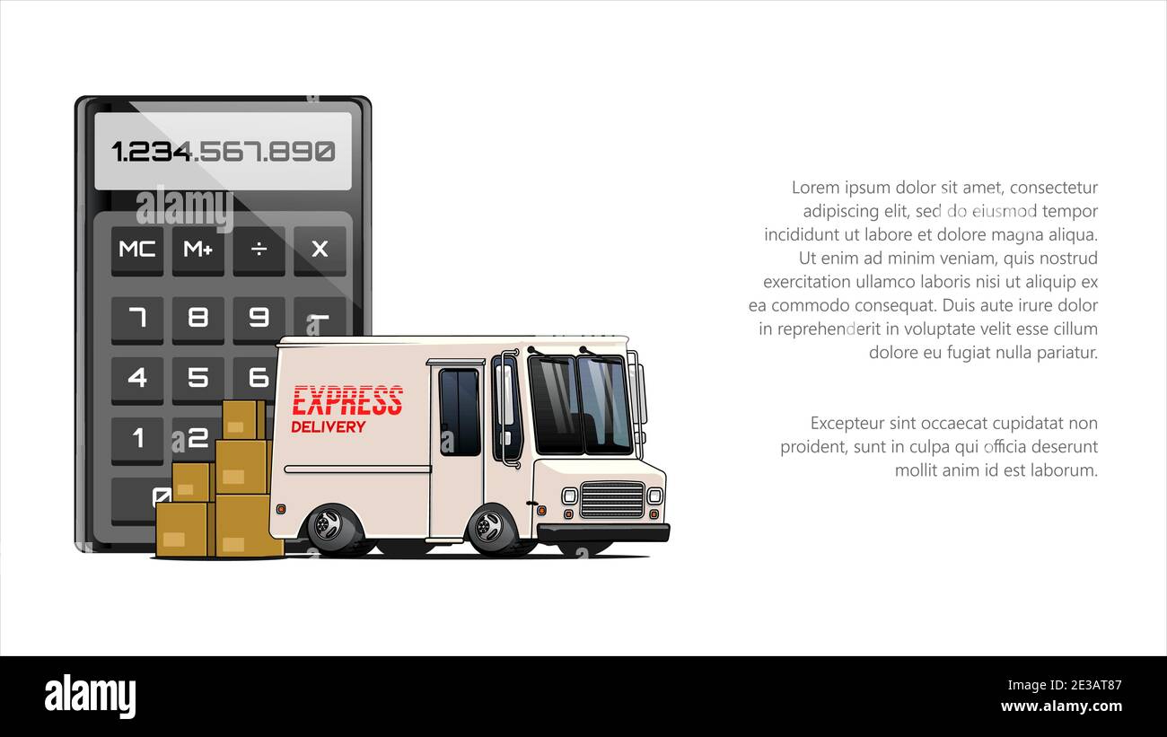 shipping calculator. delivery van in front of calculator. calculation