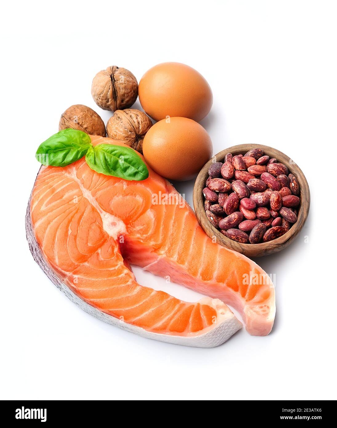 Healthy food. Salmon fish and beans isolated on white backgrounds Stock