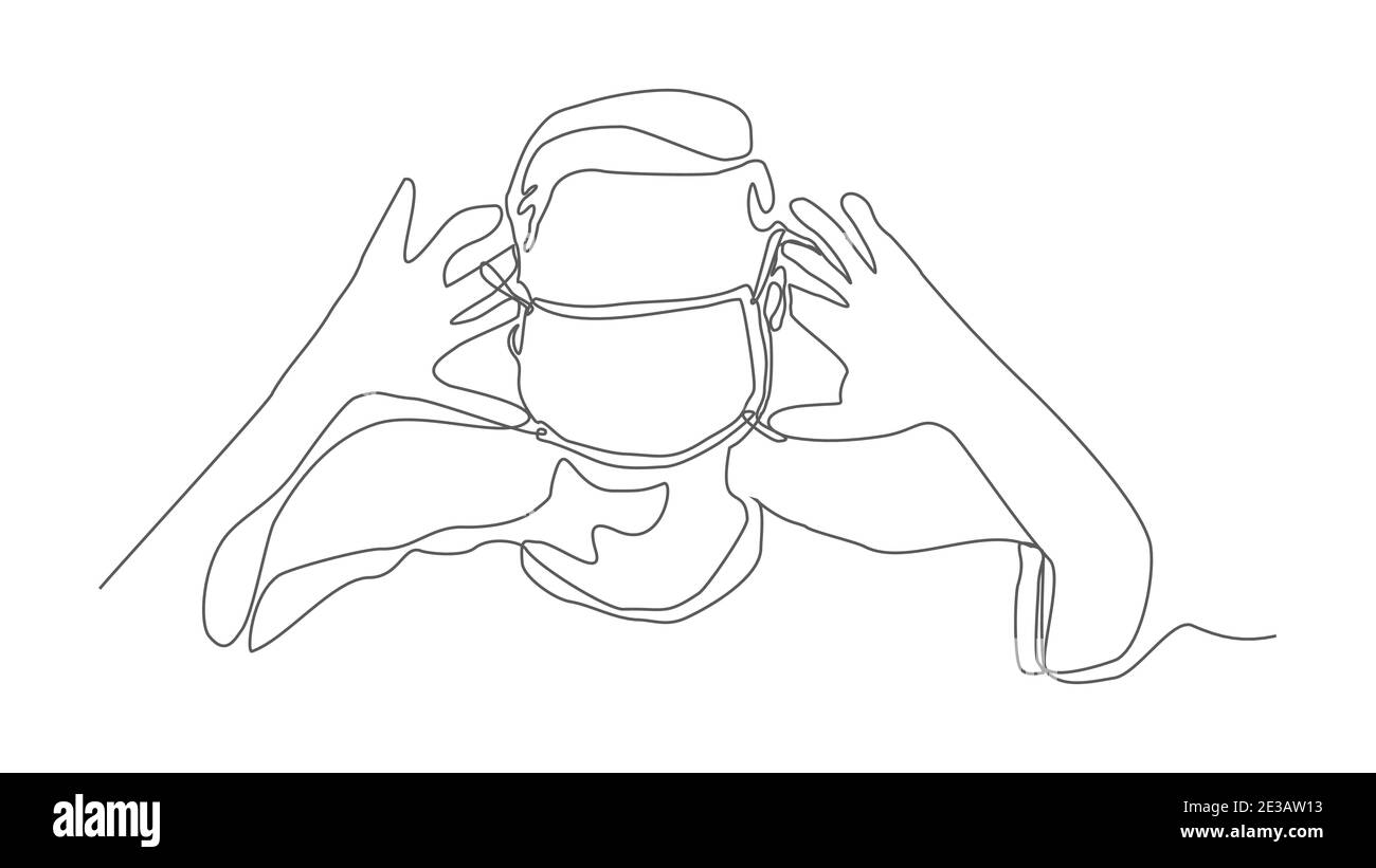 man wearing mask single line editable line vector illustration Stock Vector