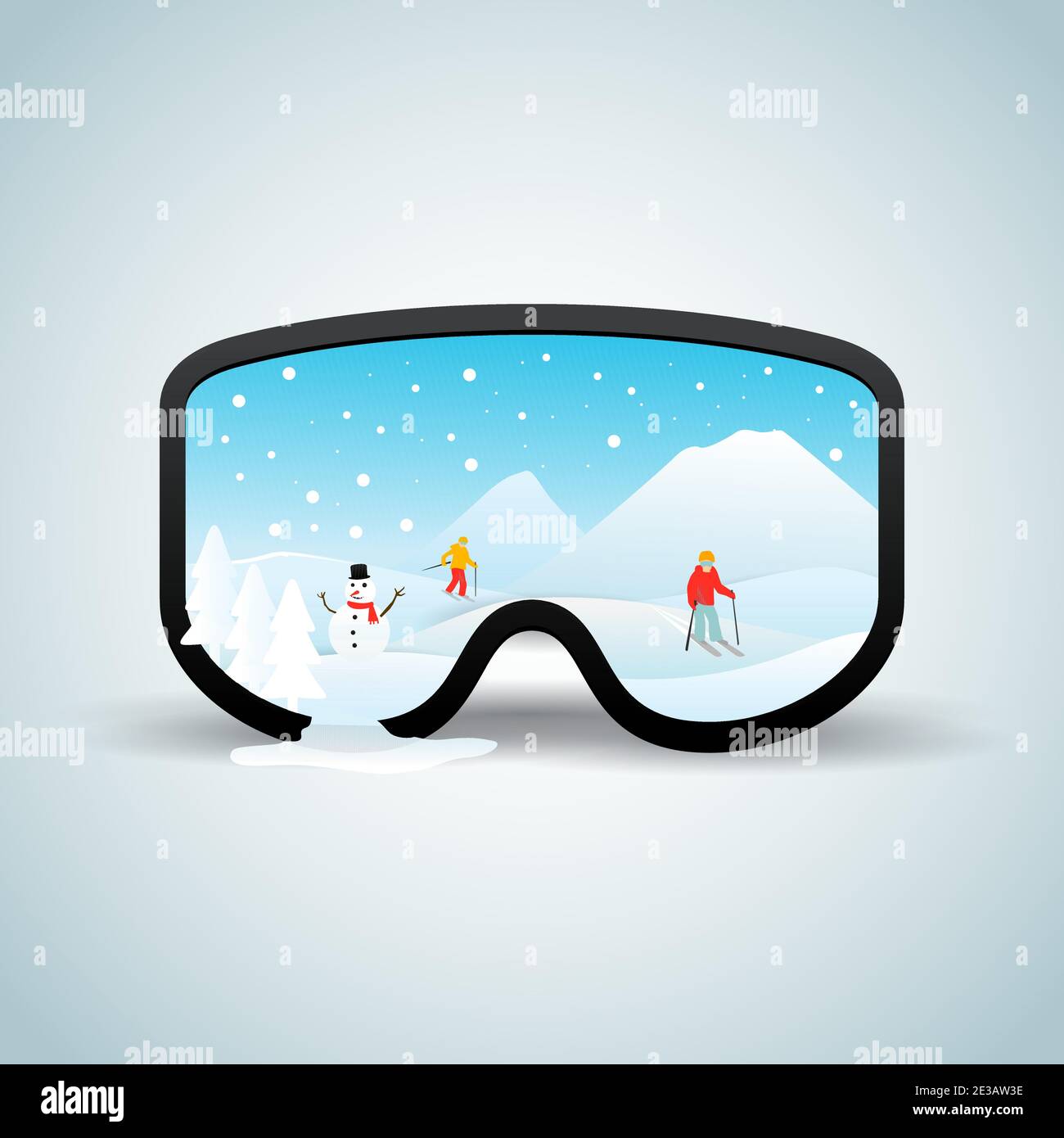 skiing in the mountain inside ski google paper cut vector illustration Stock Vector
