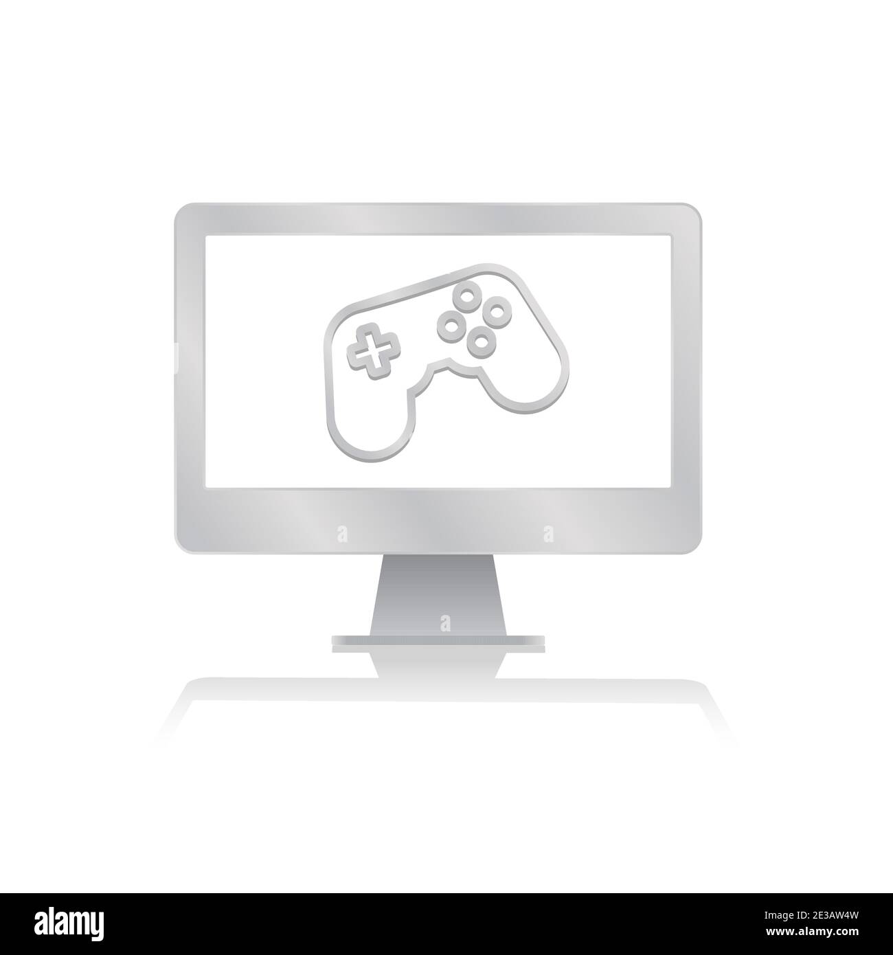 joy stick for game icon inside blank screen computer monitor with reflection minimalist modern icon vector illustration Stock Vector