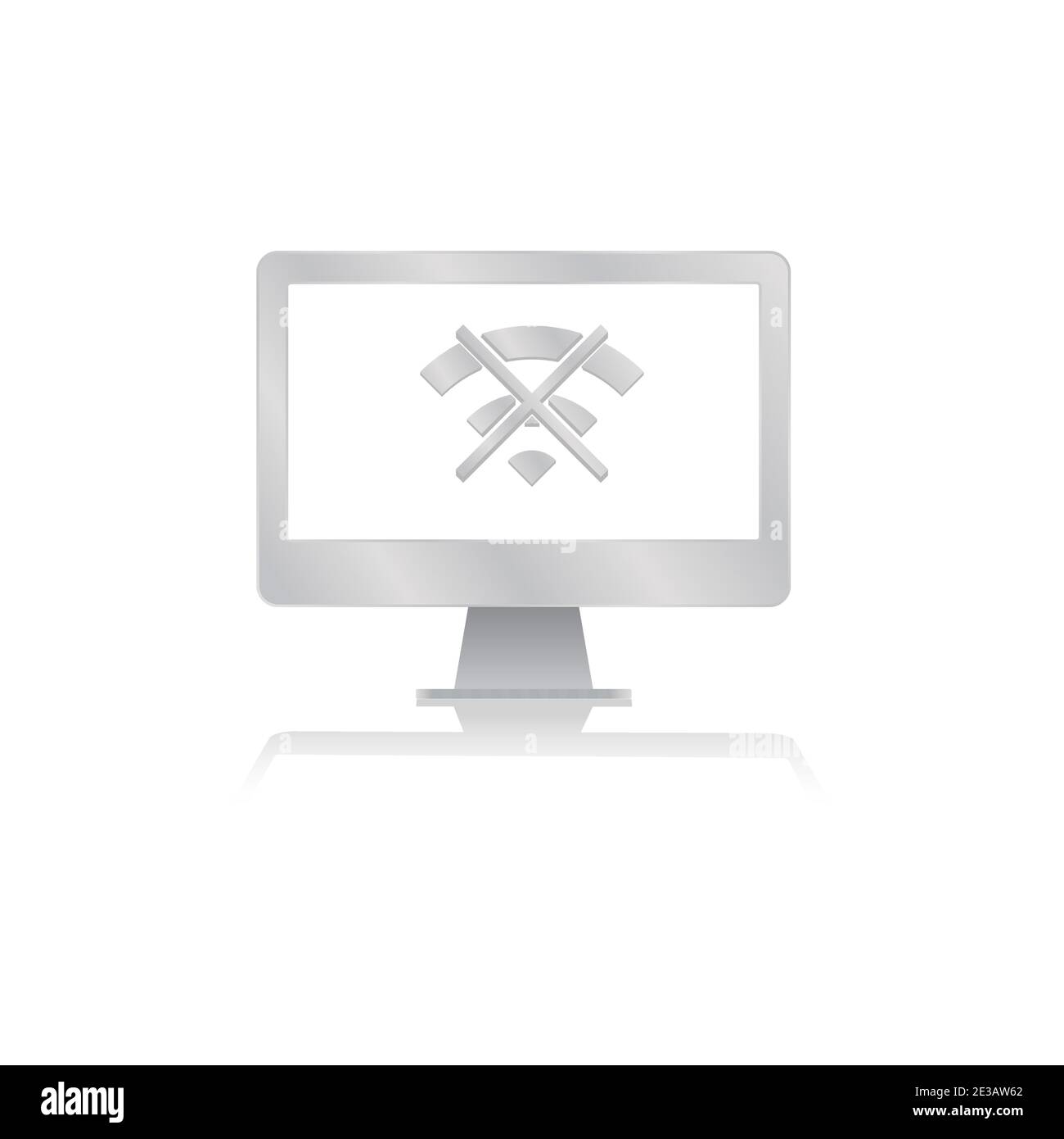 crossed wifi no internet connection icon inside blank screen computer monitor with reflection minimalist modern icon vector illustration Stock Vector