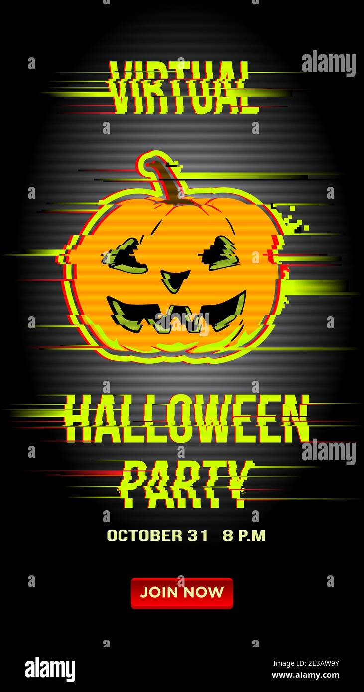 virtual halloween party invitation glitch style vector illustration Stock Vector