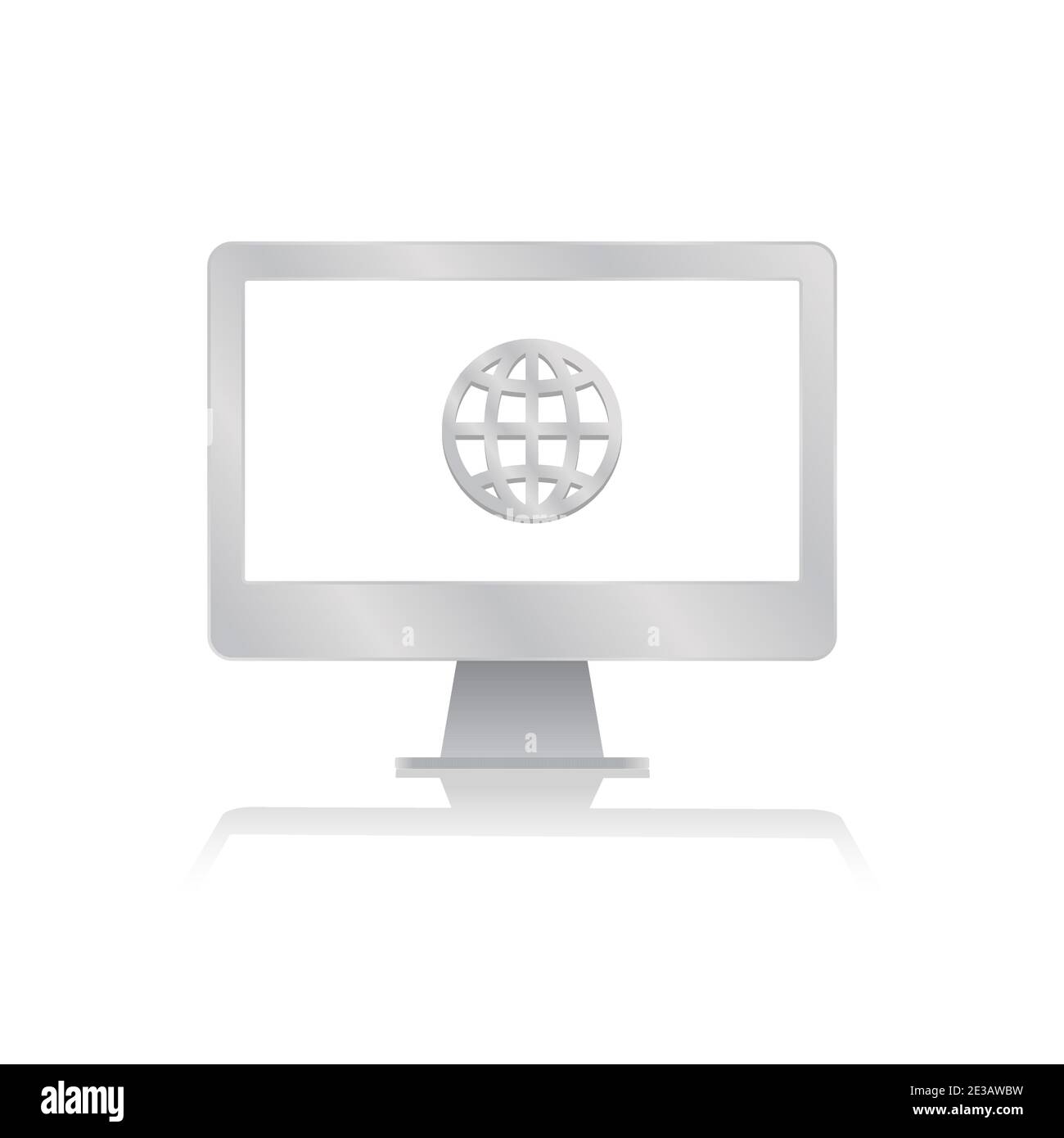 globe internet connection icon inside blank screen computer monitor with reflection minimalist modern icon vector illustration Stock Vector