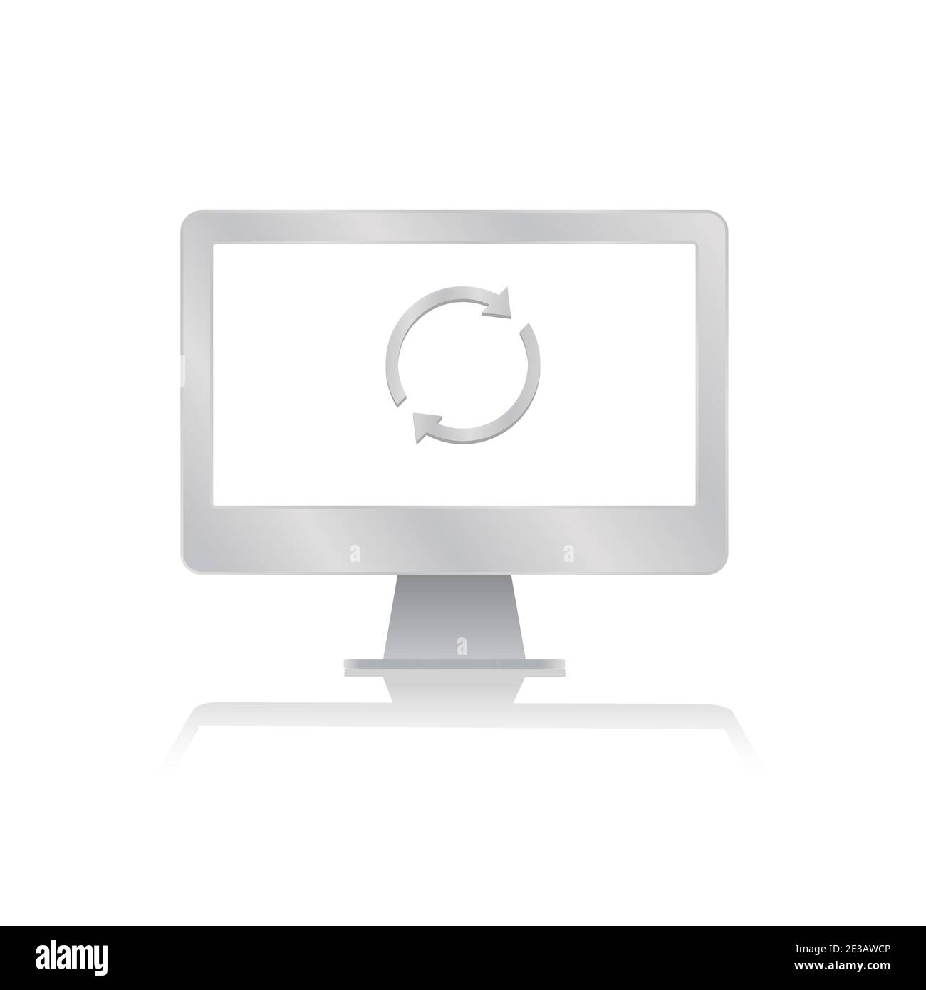 looping arrow for processing data icon inside blank screen computer monitor with reflection minimalist modern icon vector illustration Stock Vector