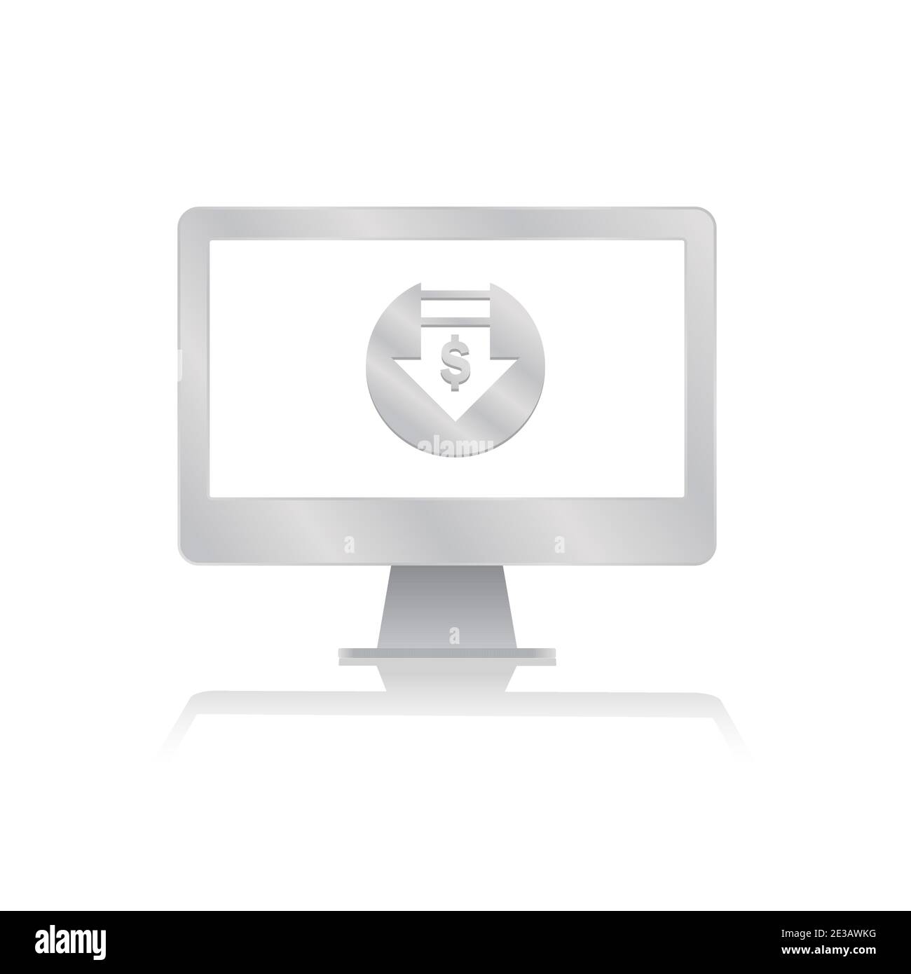 arrow facing down with money inside for incoming transfer inside blank screen computer monitor with reflection minimalist modern icon vector illustrat Stock Vector