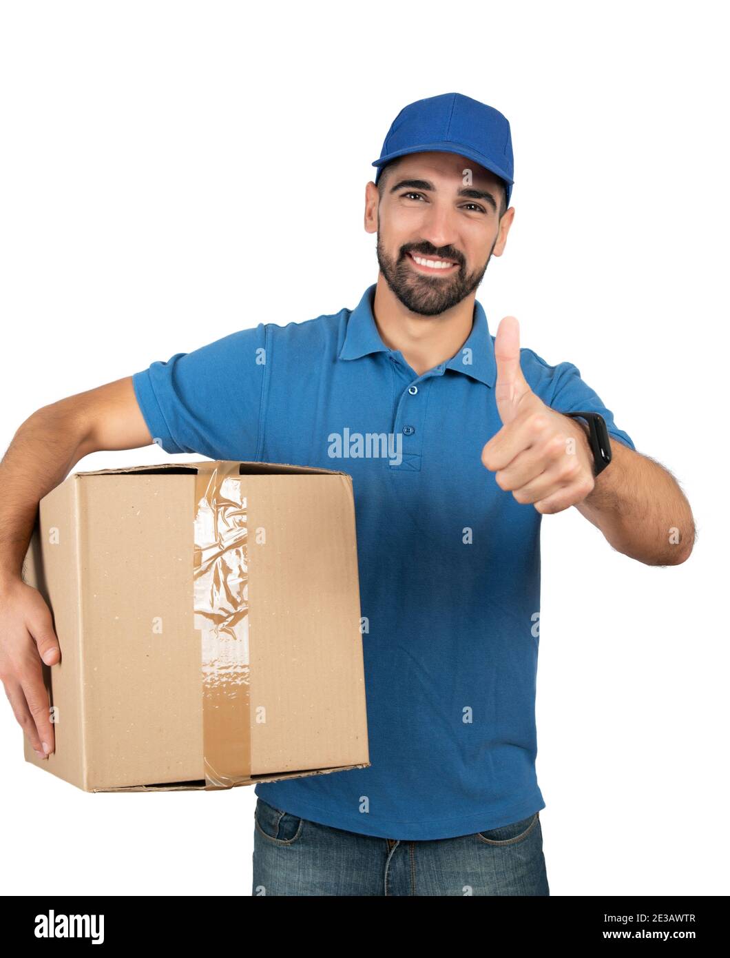 Delivery man holding cardboard boxes Stock Photo Alamy