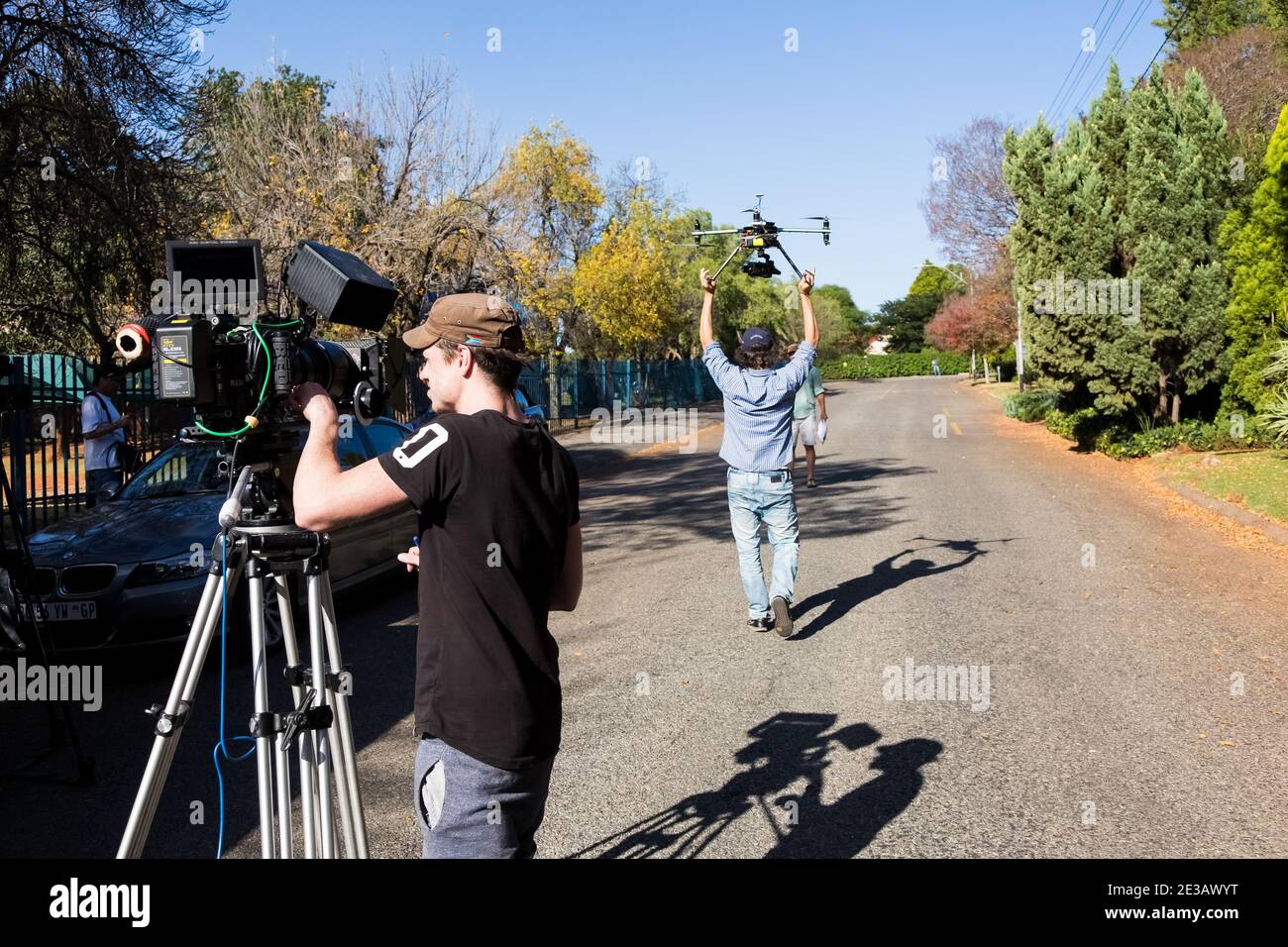 Johannesburg, South Africa - April 30, 2015: Behind the Scenes on location  on set of music video production using a large drone for filming Stock  Photo - Alamy
