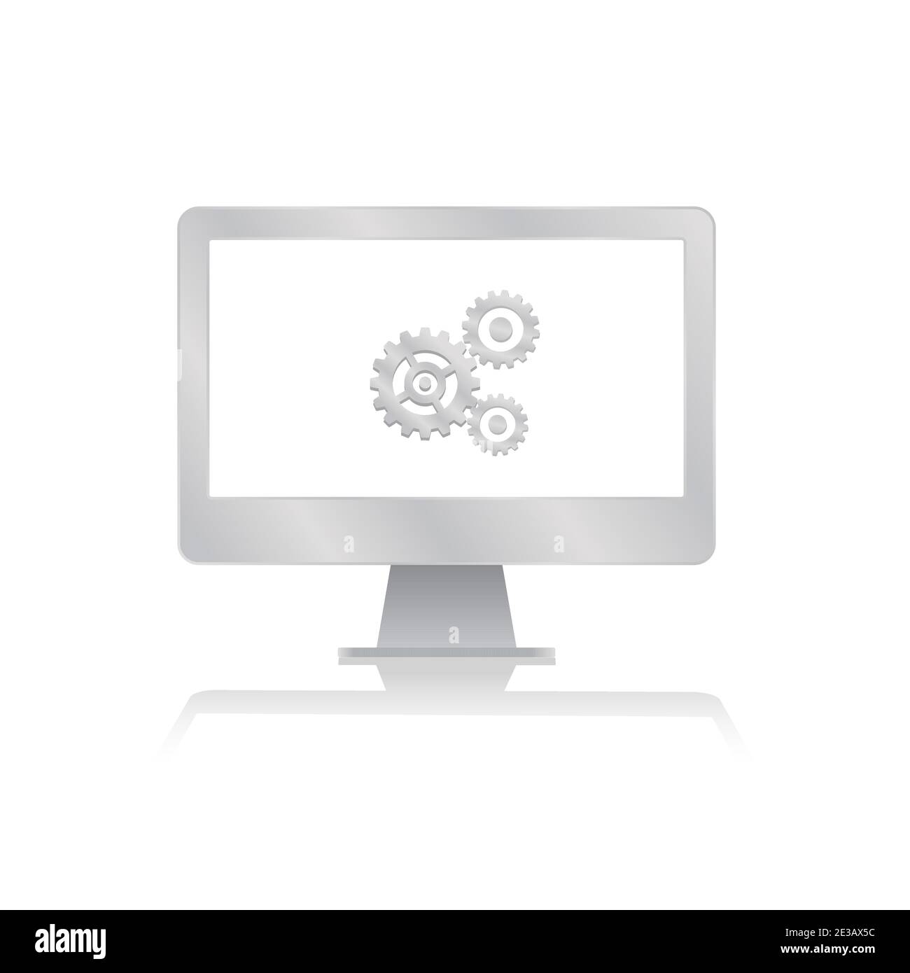 gears for setting icon inside blank screen computer monitor with reflection minimalist modern icon vector illustration Stock Vector
