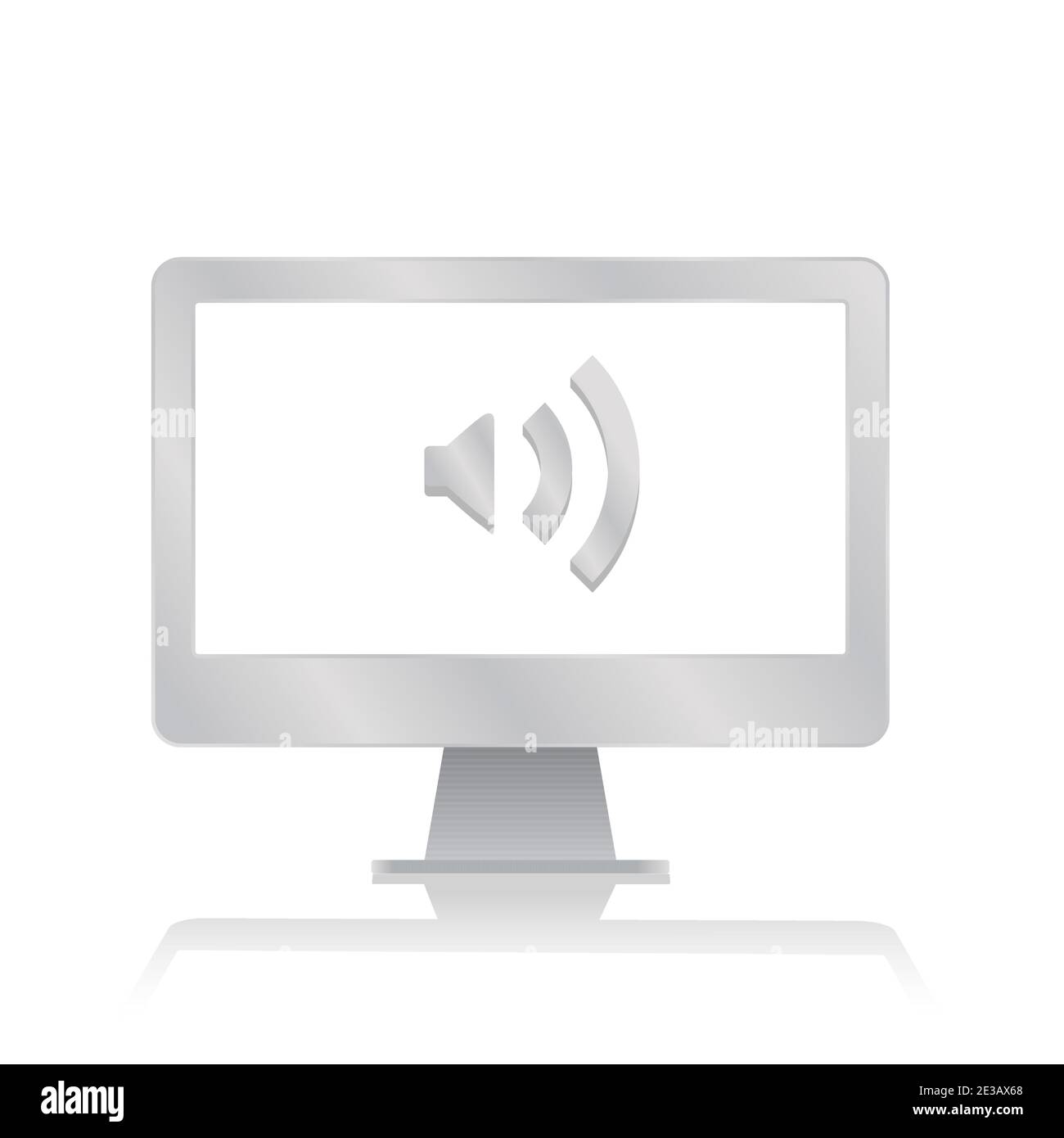 sound volume icon inside blank screen computer monitor with reflection minimalist modern icon vector illustration Stock Vector
