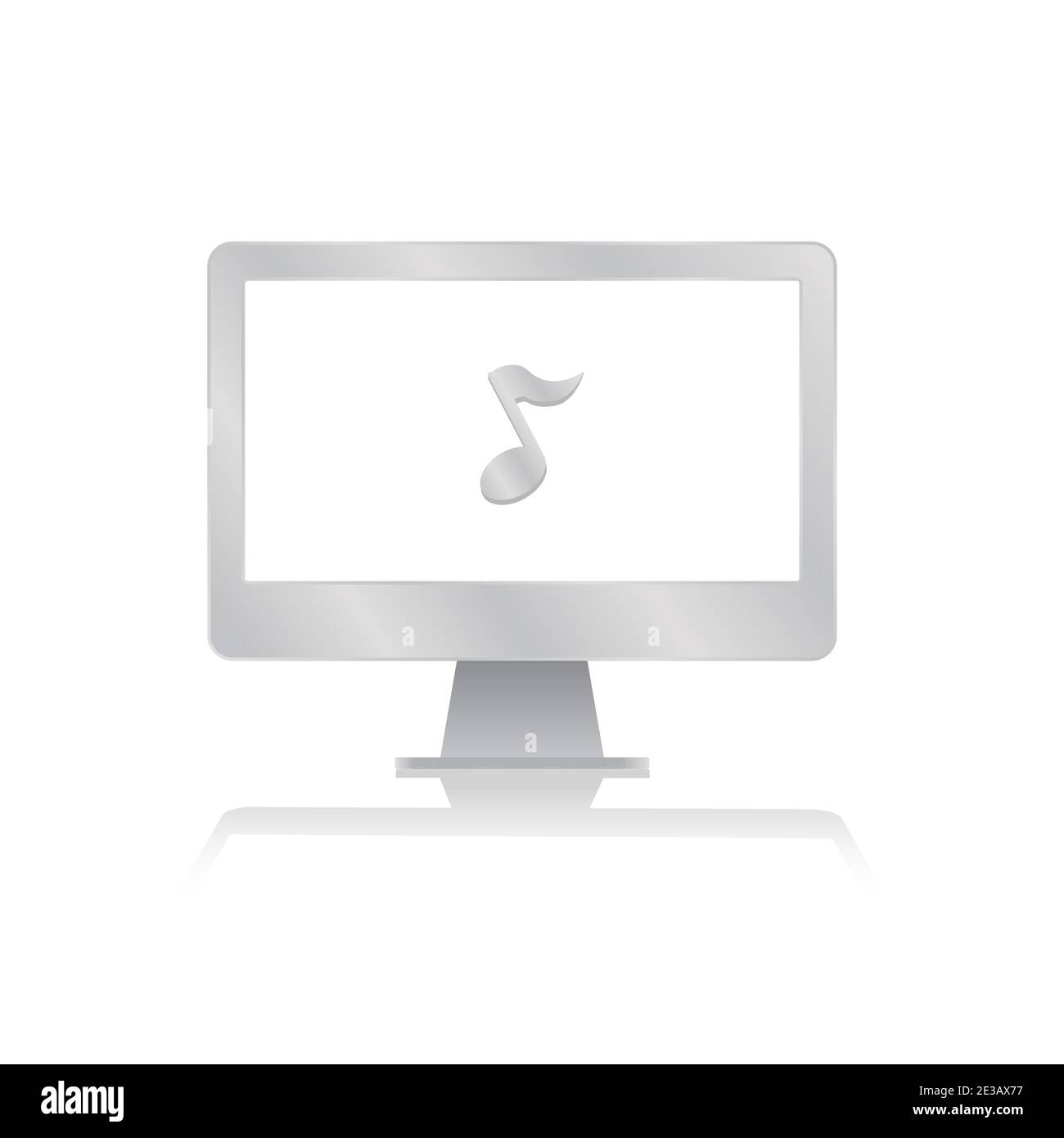 music notes inside blank screen computer monitor with reflection minimalist modern icon vector illustration Stock Vector