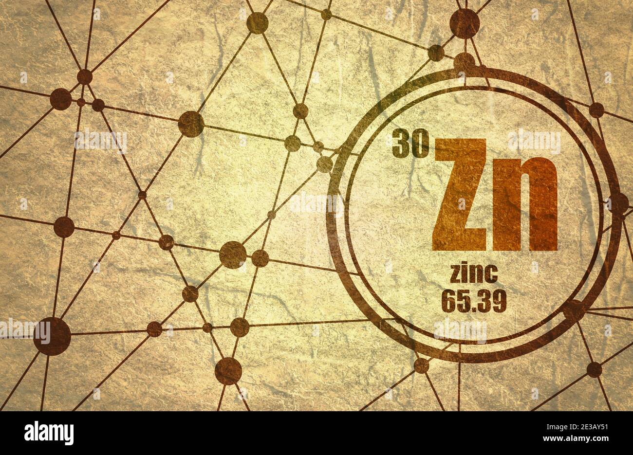 Zinc chemical element. Sign with atomic number and atomic weight