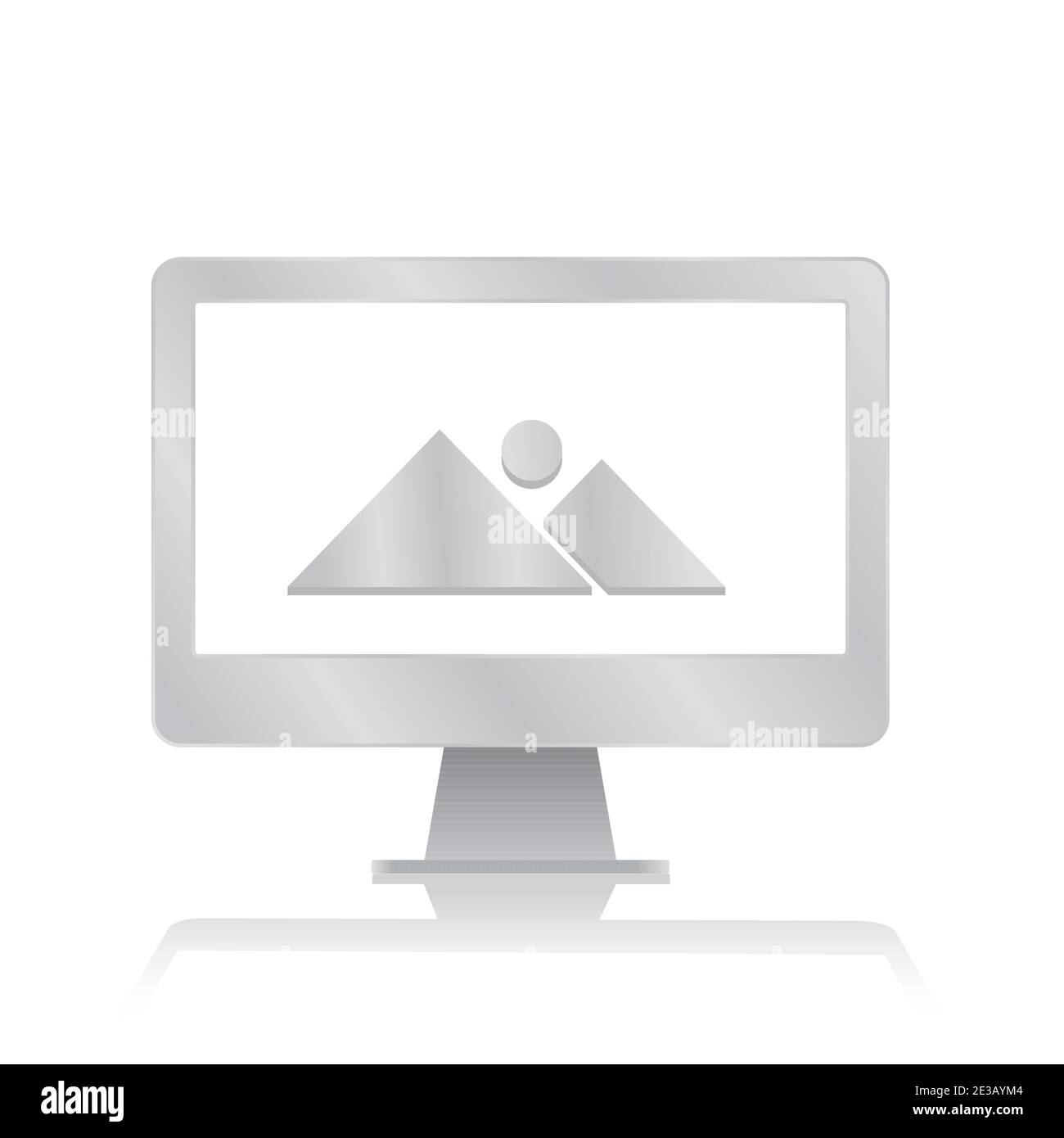landscape picture icon inside blank screen computer monitor with reflection minimalist modern icon vector illustration Stock Vector