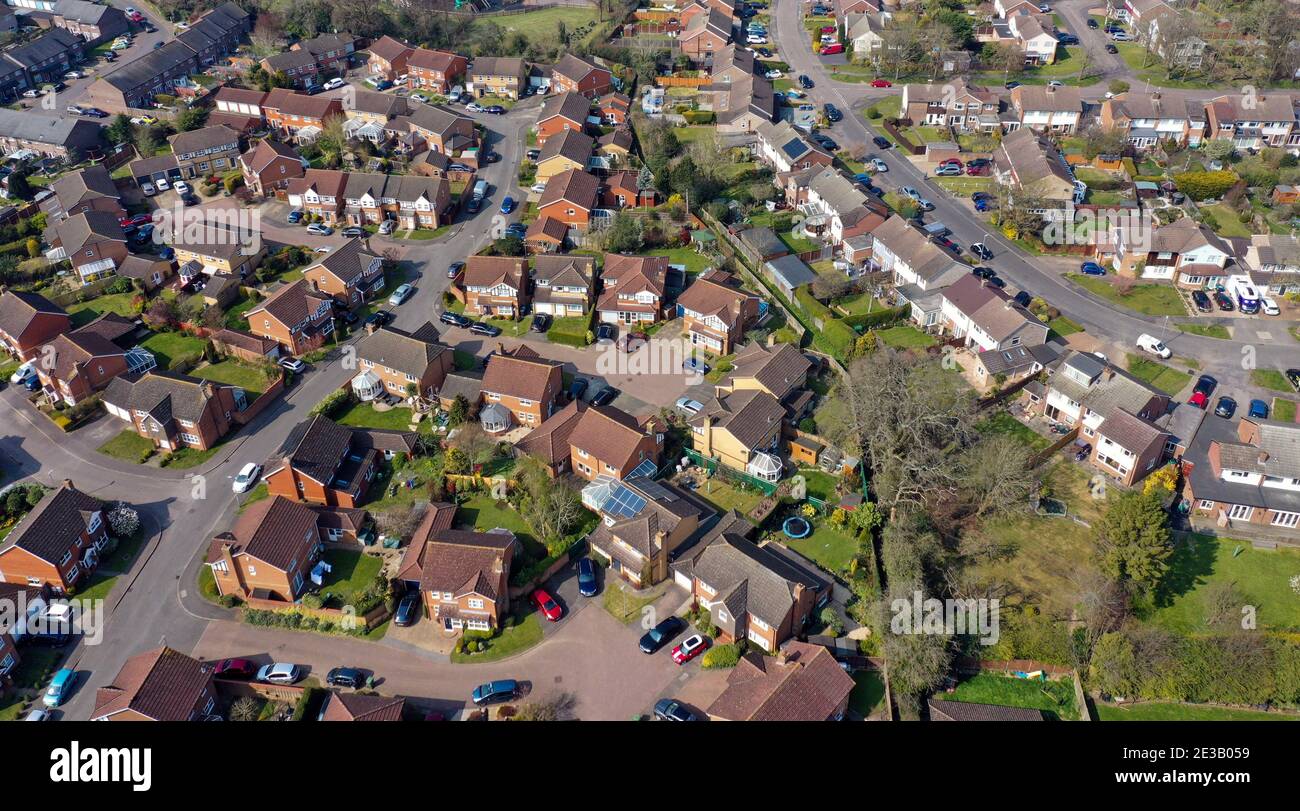 File photo dated 27/03/20 of an aerial view of Leverstock Green, near Hemel Hempstead. Many home buyers could be in for tax bills they had not budgeted for - as around 100,000 house sales already agreed will miss a deadline to make stamp duty savings, according to an estimate. Issue date: Monday January 18, 2021. Stock Photo