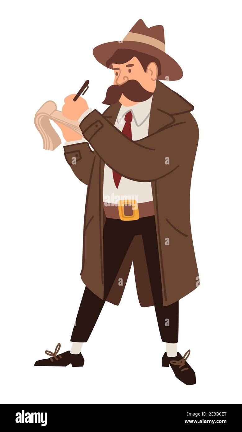 Detective writing down info on notebook spy vector Stock Vector Image ...