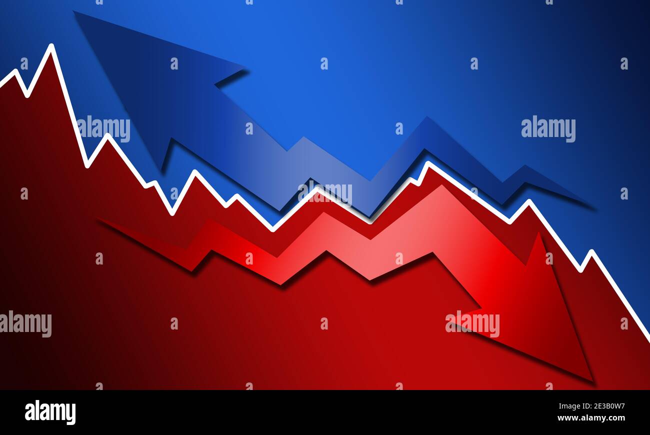 3D rendering with a blue arrow up and red arrow down Stock Photo - Alamy