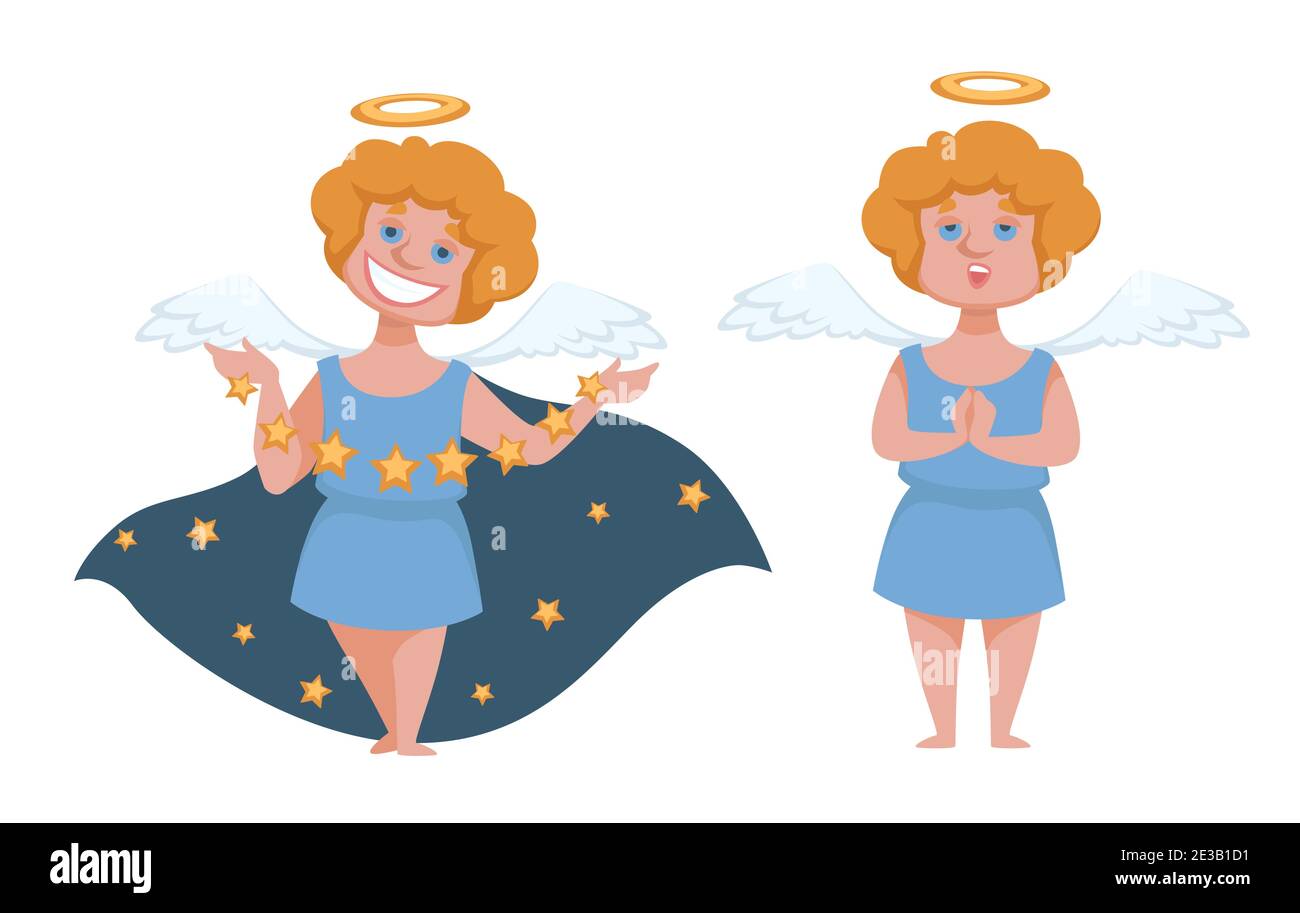 Angelic boy with wings and halo, cupid or angel Stock Vector