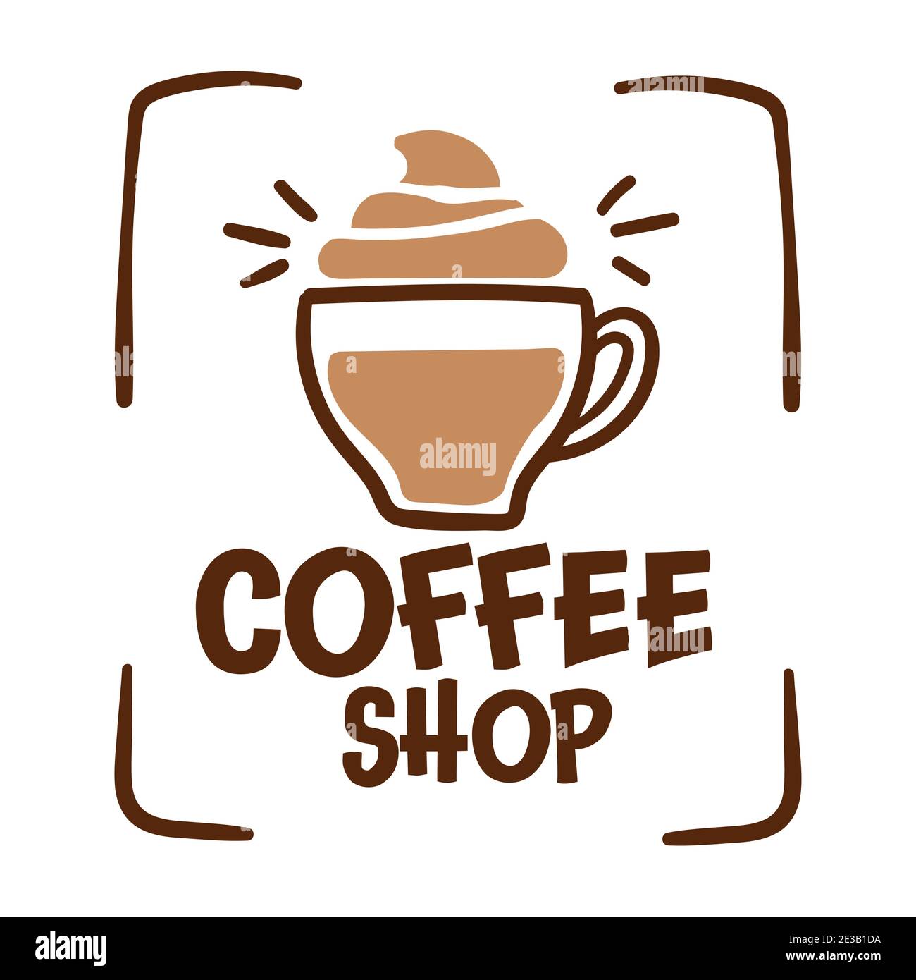 Coffee shop emblem with cup and latte, vector Stock Vector