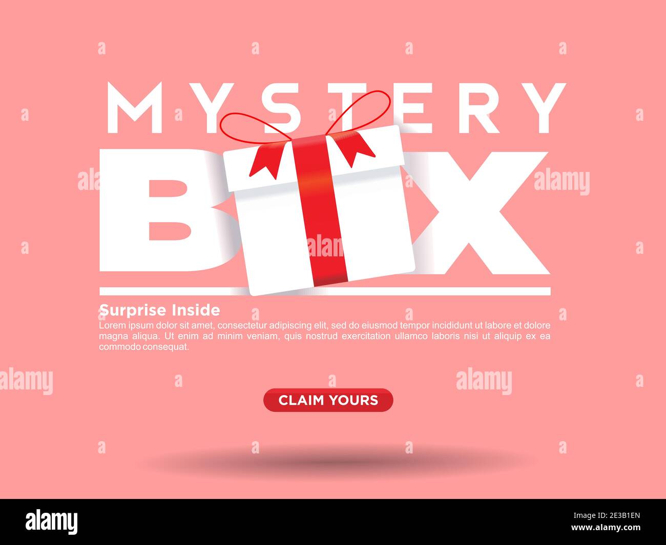 mystery box simple modern clean big text web template with call to action claim yours button vector concept Stock Vector